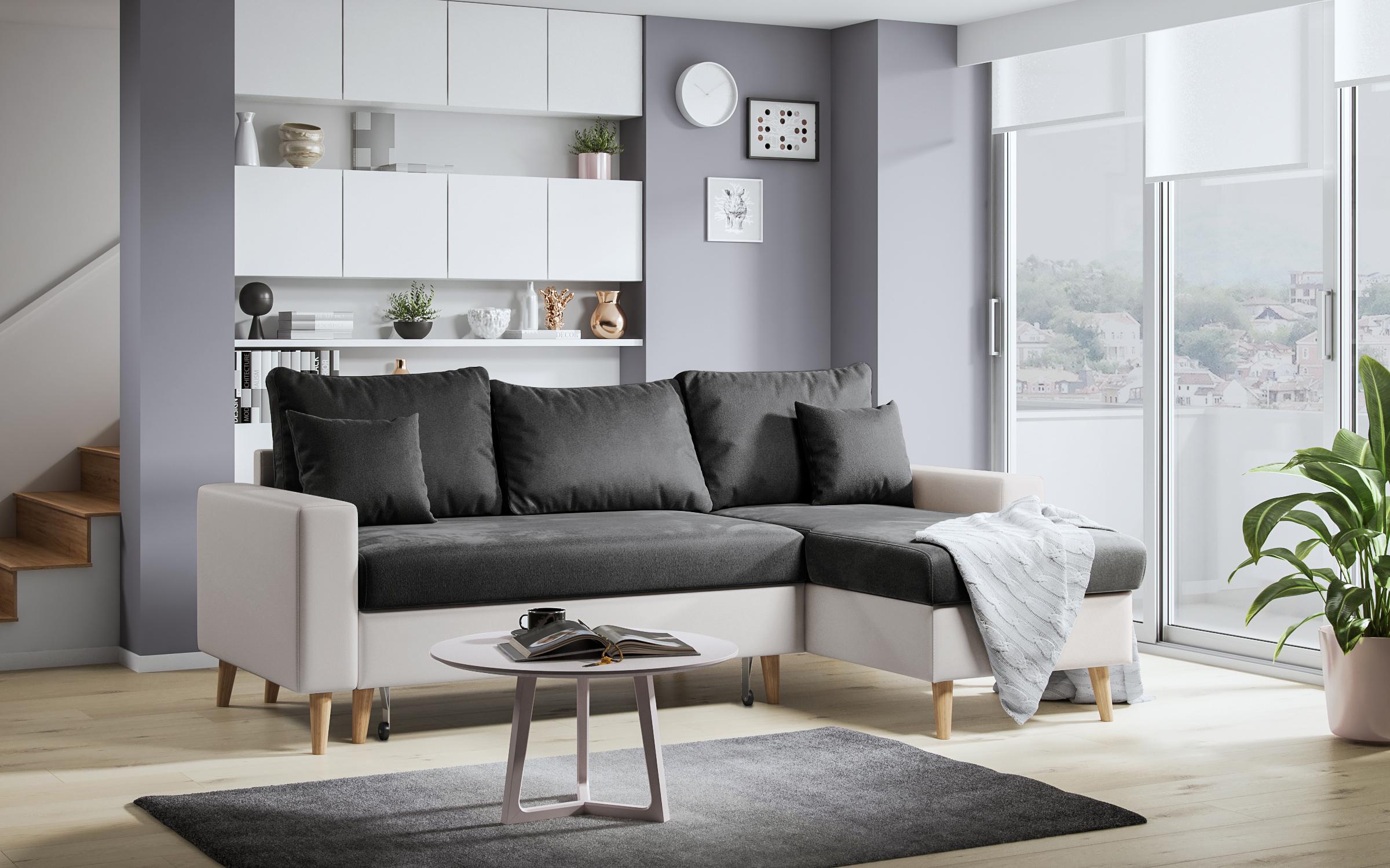 Extendable corner sofa Tahiti, dark grey + white leather  8