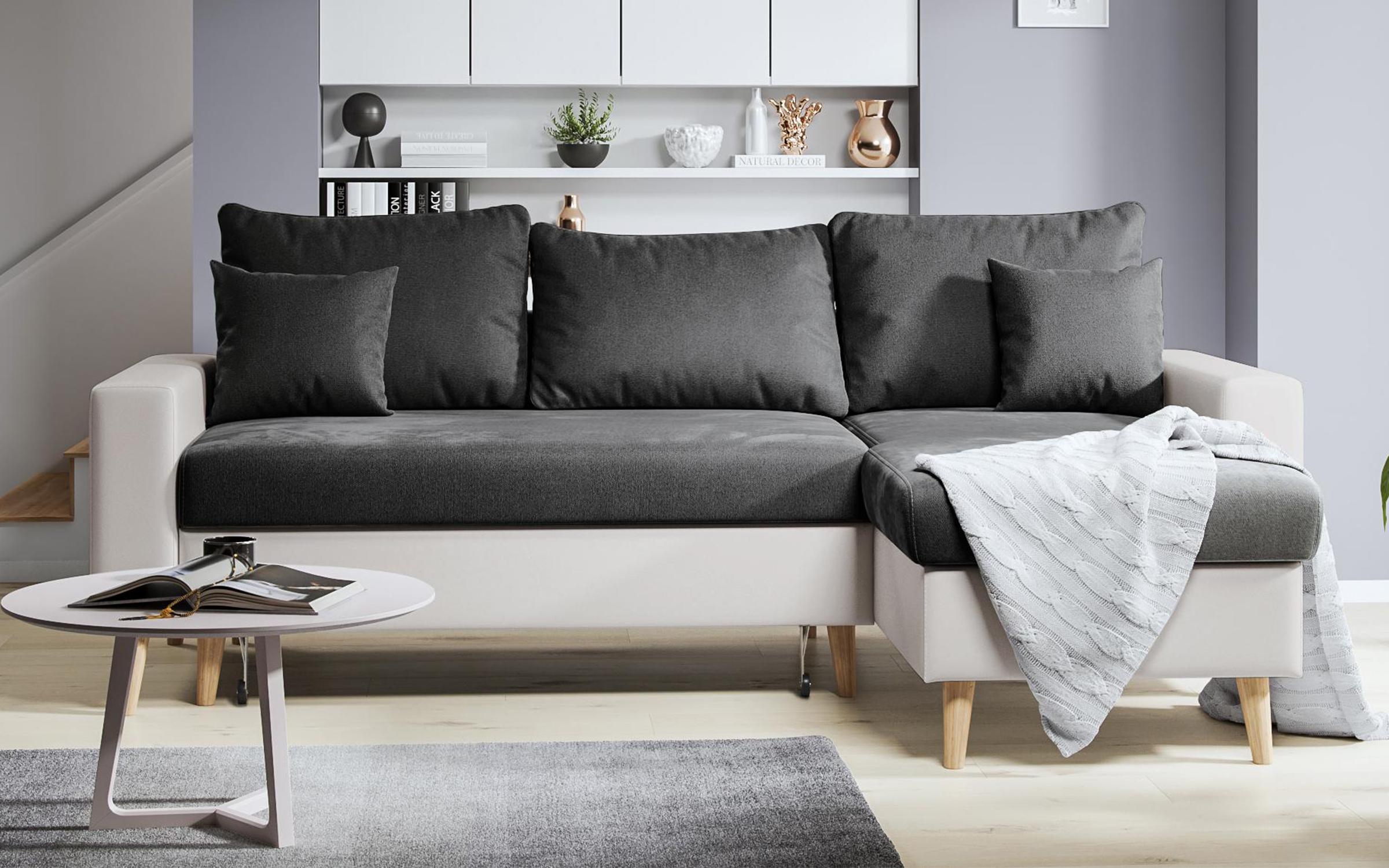 Extendable corner sofa Tahiti, dark grey + white leather  1