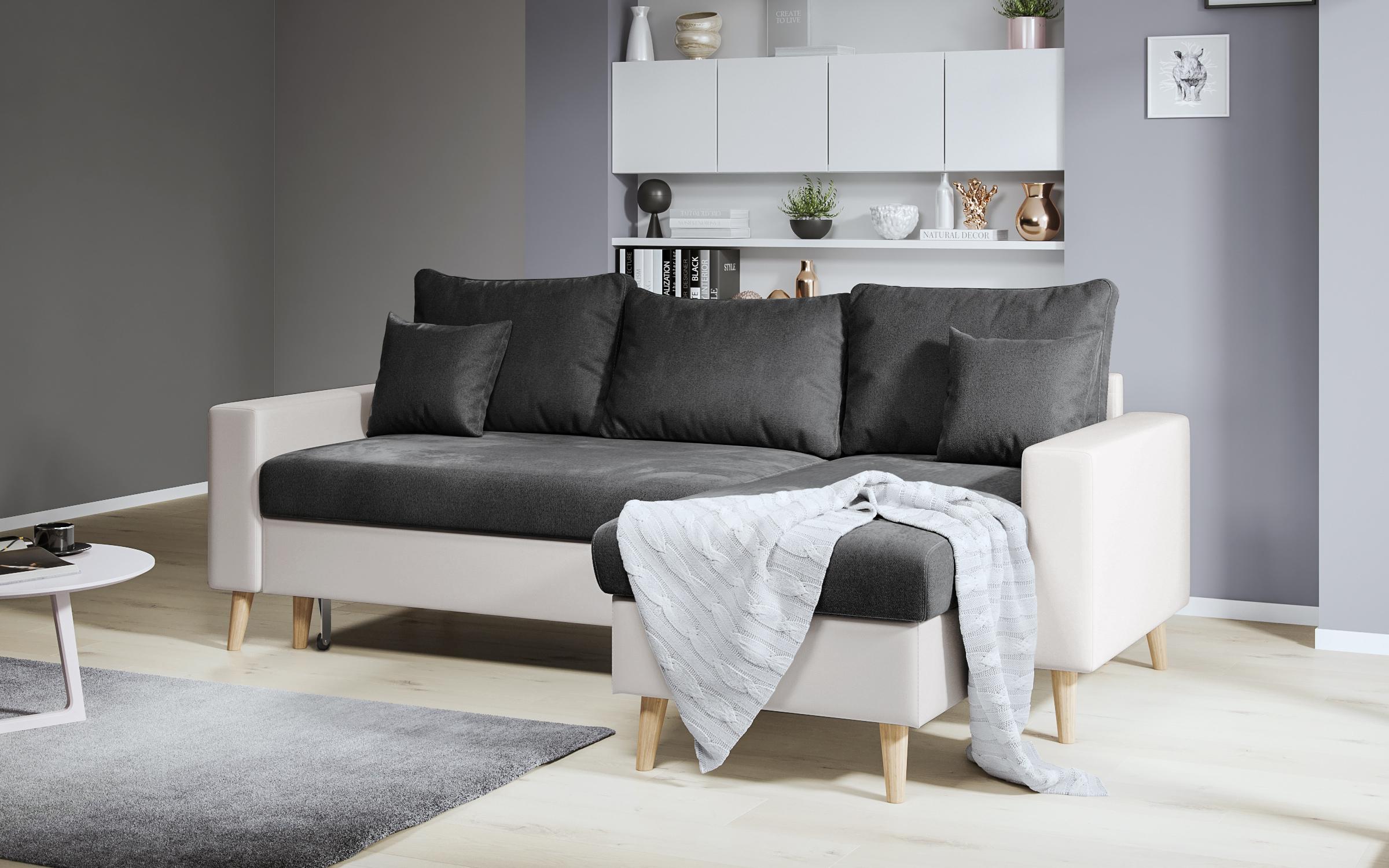 Extendable corner sofa Tahiti, dark grey + white leather  3