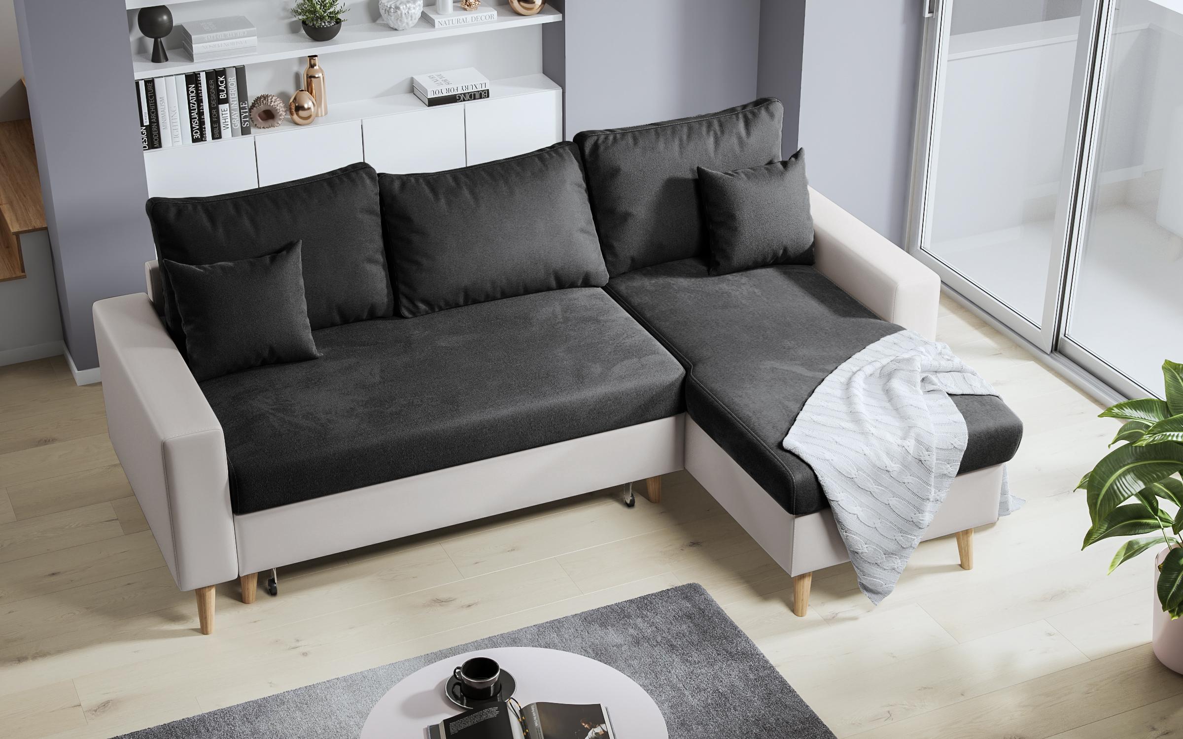 Extendable corner sofa Tahiti, dark grey + white leather  4