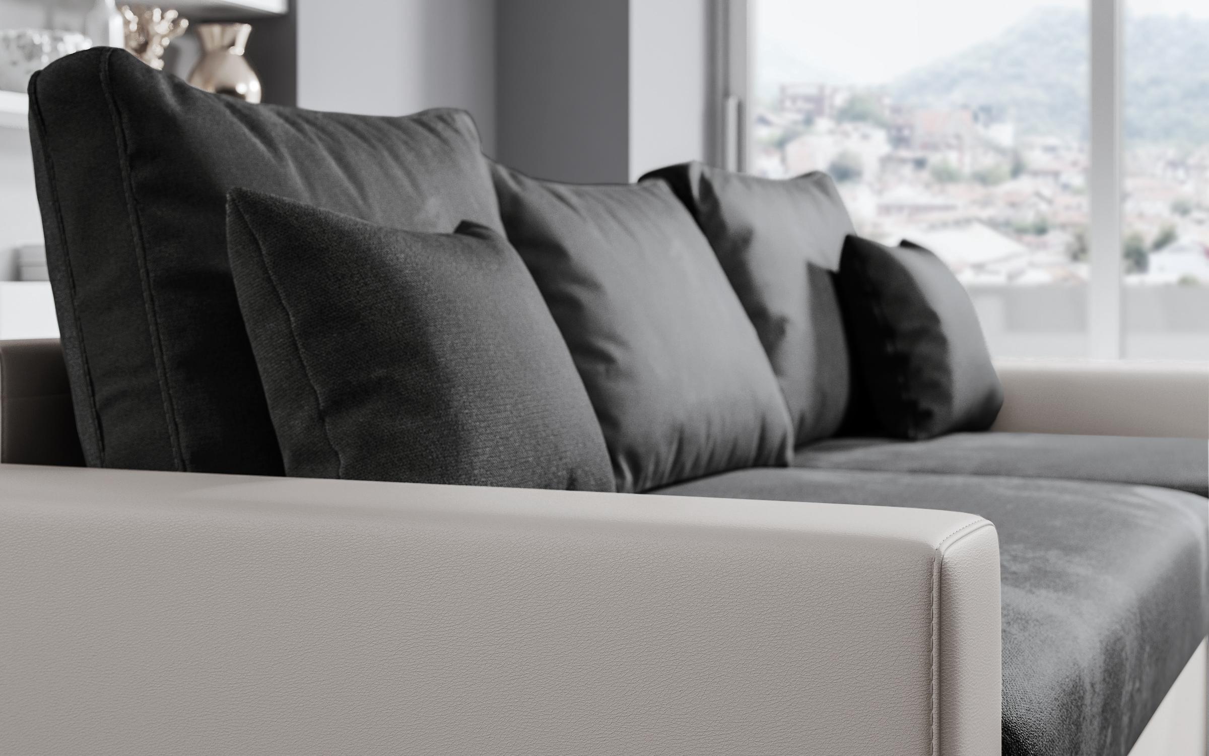 Extendable corner sofa Tahiti, dark grey + white leather  5