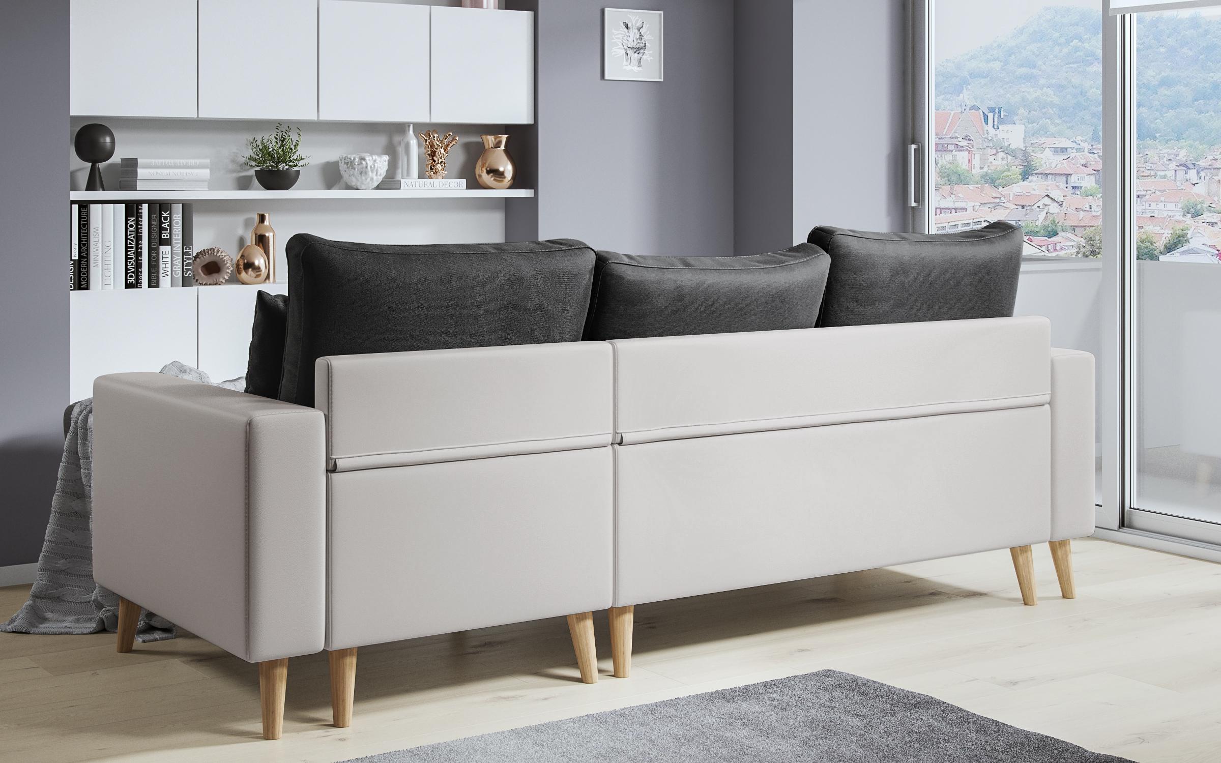 Extendable corner sofa Tahiti, dark grey + white leather  6