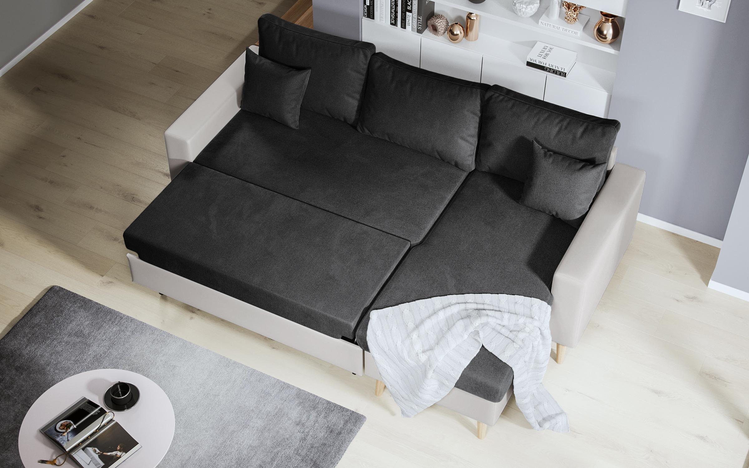 Extendable corner sofa Tahiti, dark grey + white leather  7