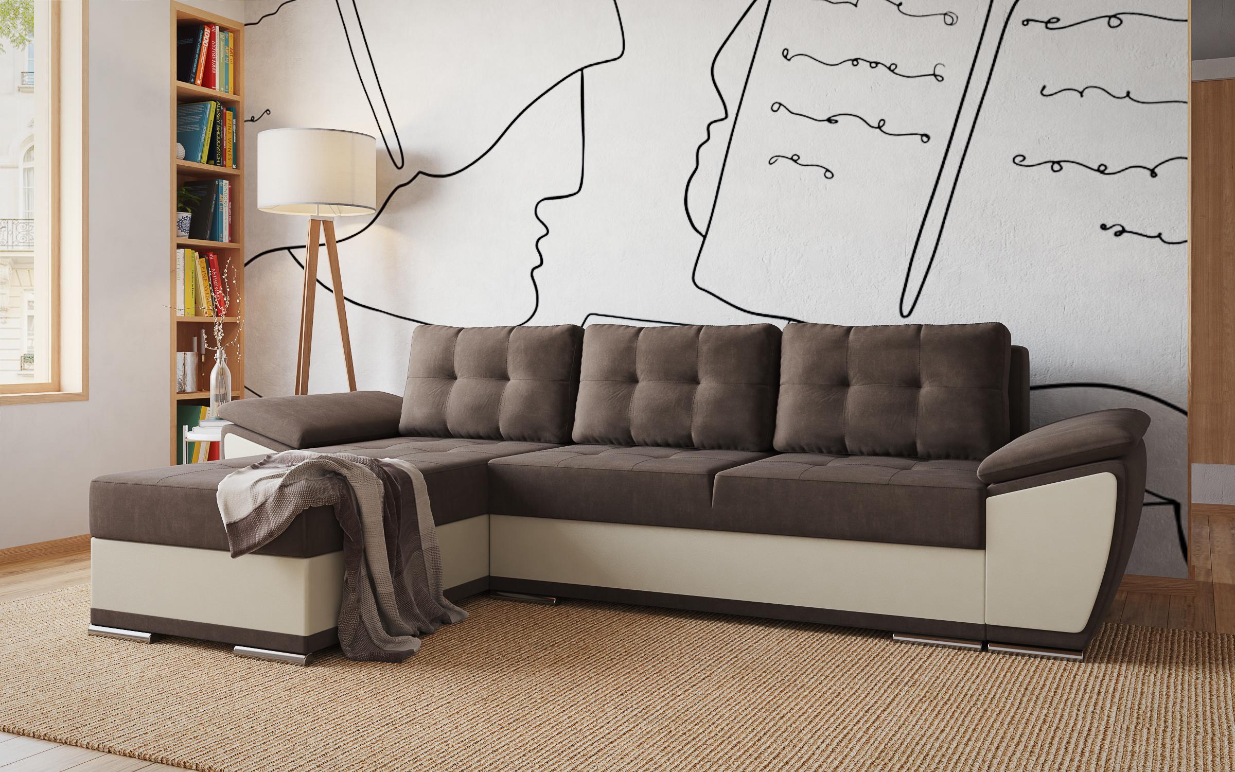Extendable corner sofa Tonino, dark brown + beige leather  3