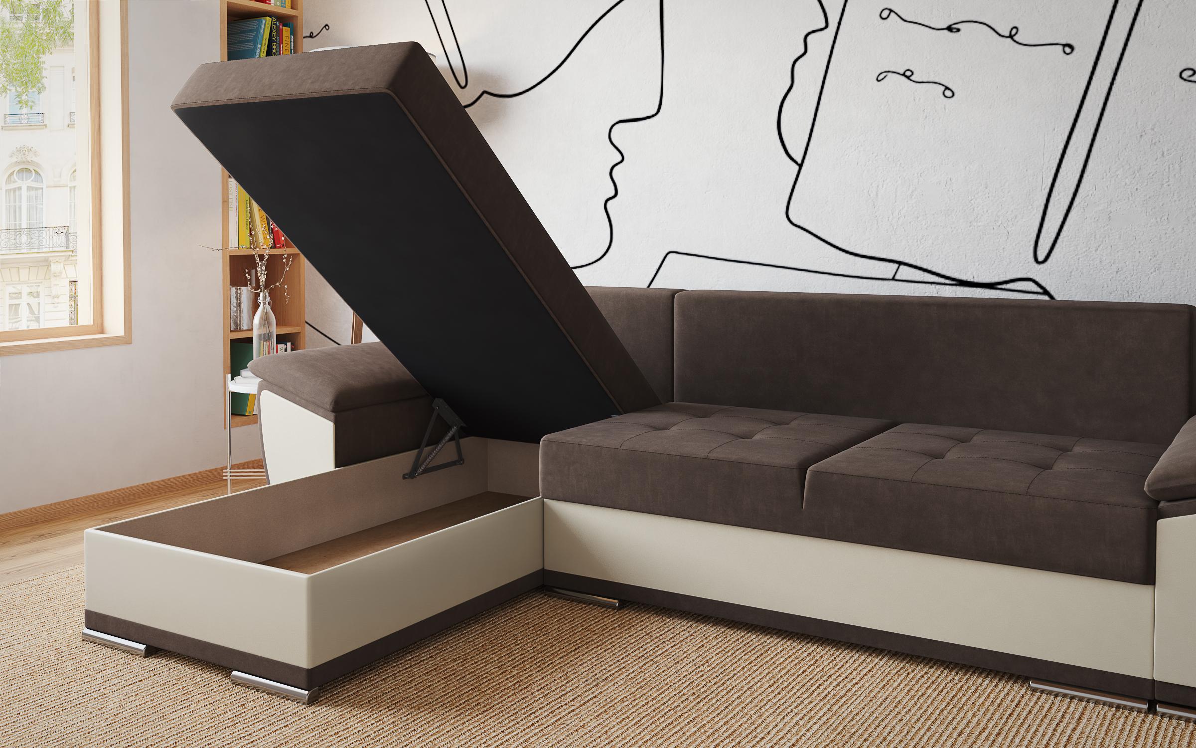 Extendable corner sofa Tonino, dark brown + beige leather  4