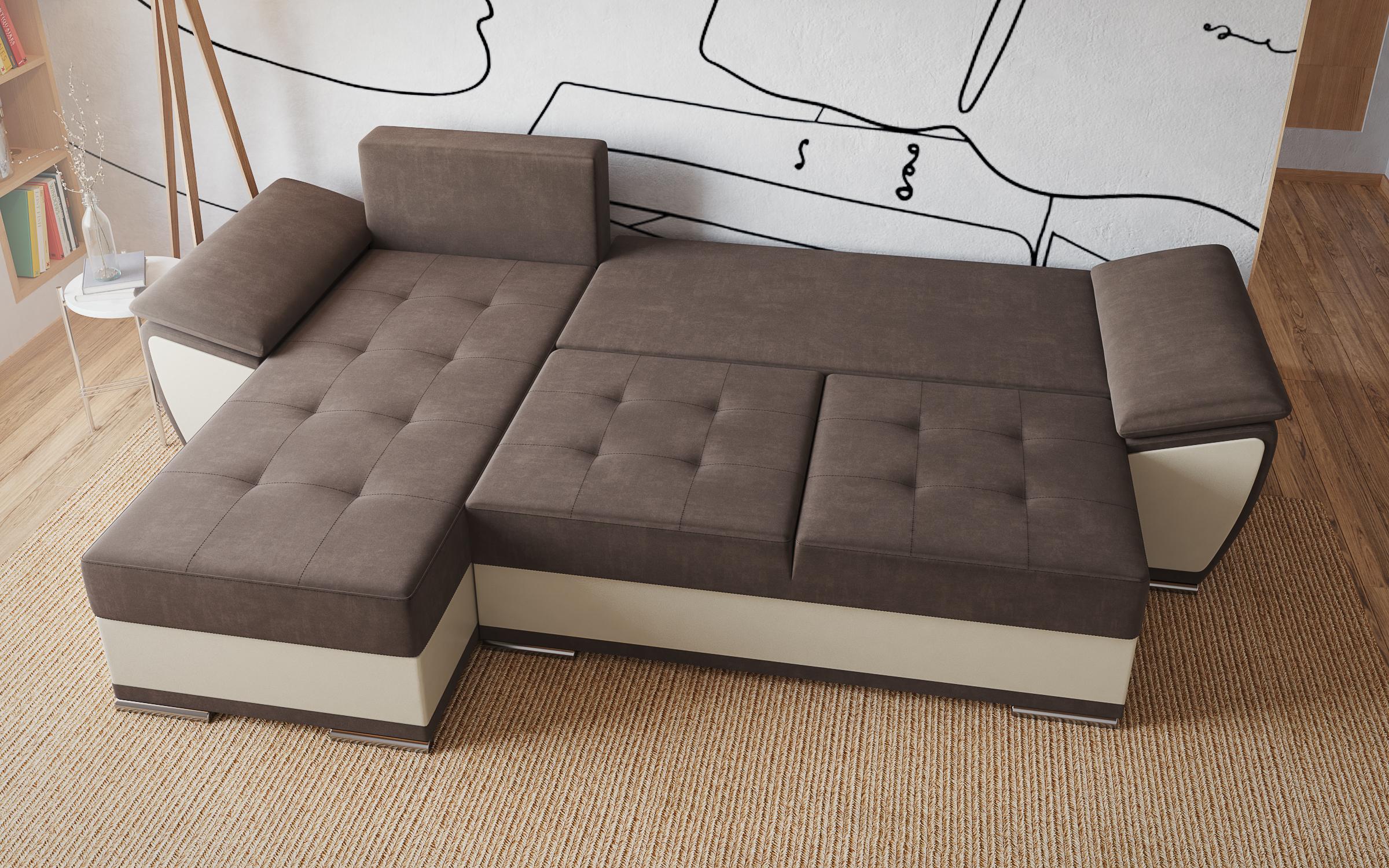 Extendable corner sofa Tonino, dark brown + beige leather  5