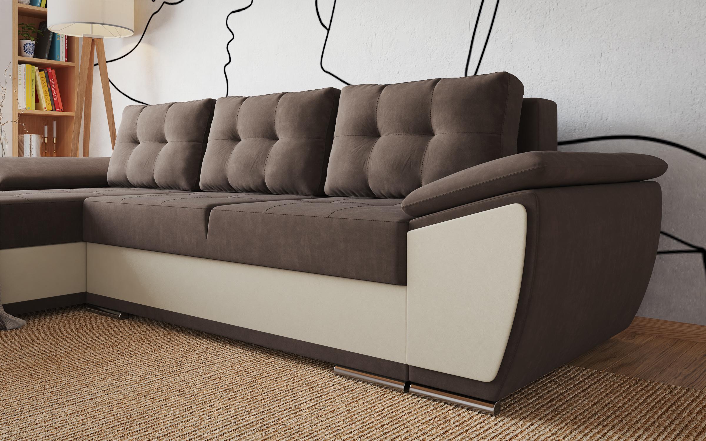 Extendable corner sofa Tonino, dark brown + beige leather  7
