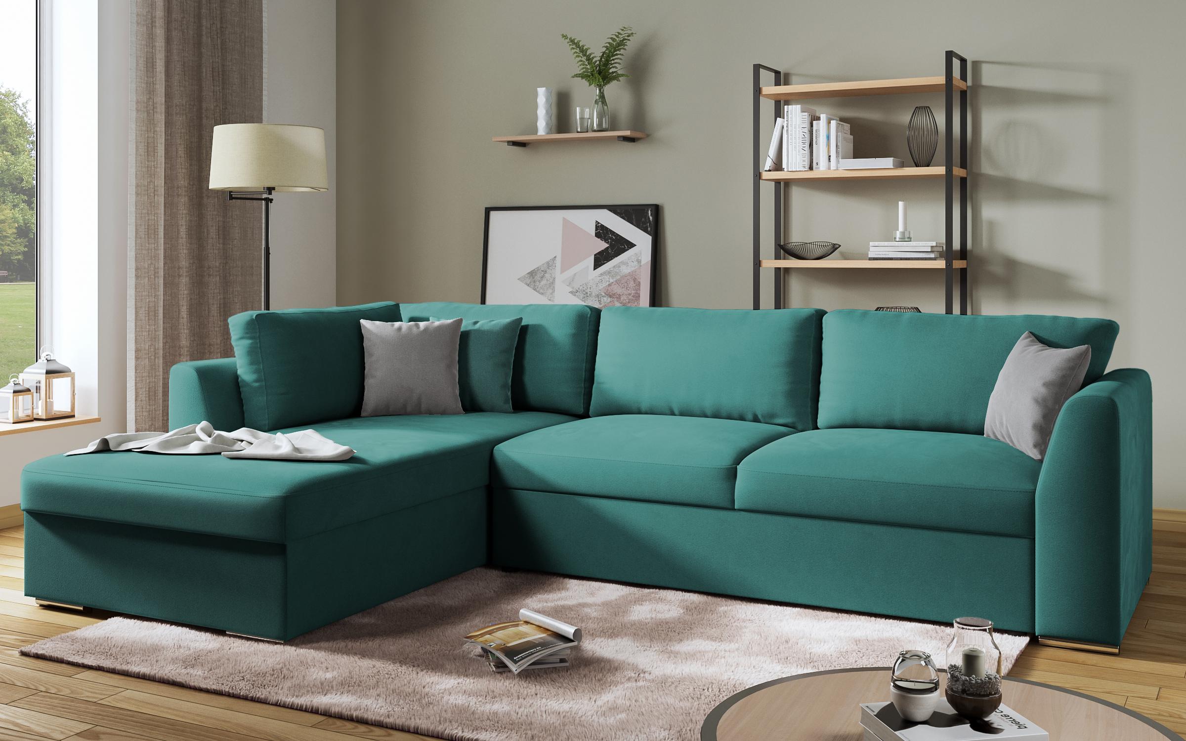 Extendable corner sofa Toscana, turquoise + light grey  5