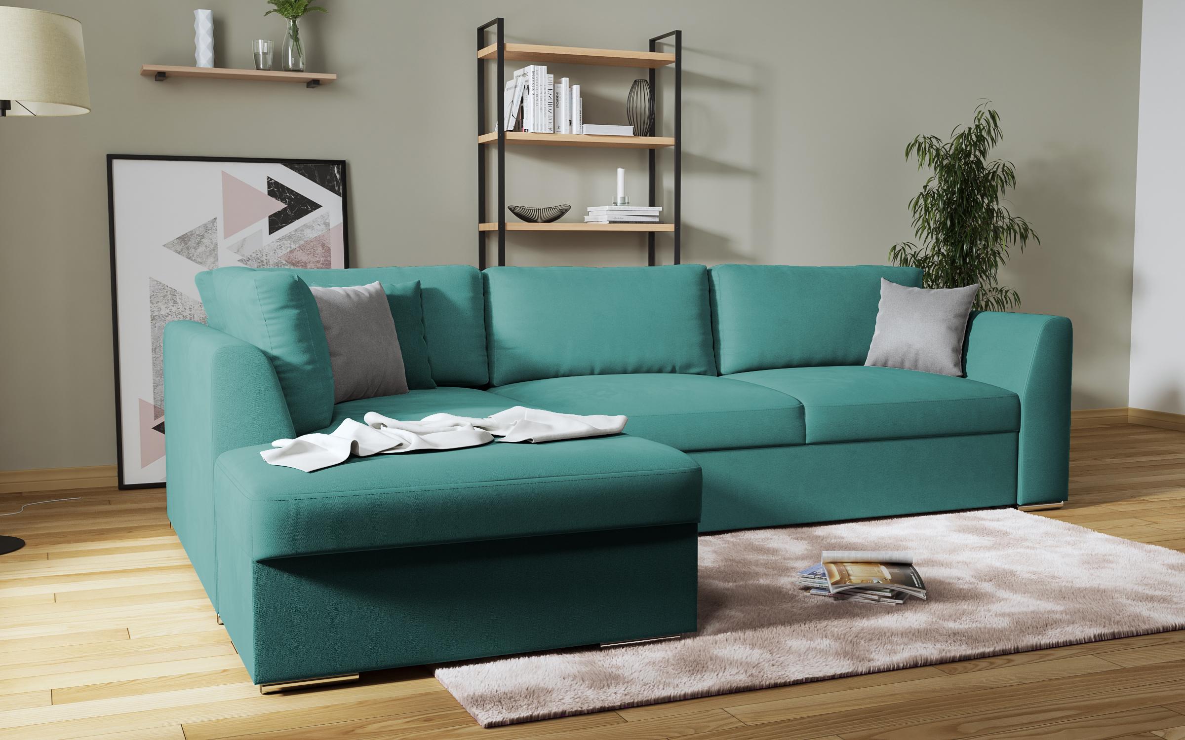 Extendable corner sofa Toscana, turquoise + light grey  6