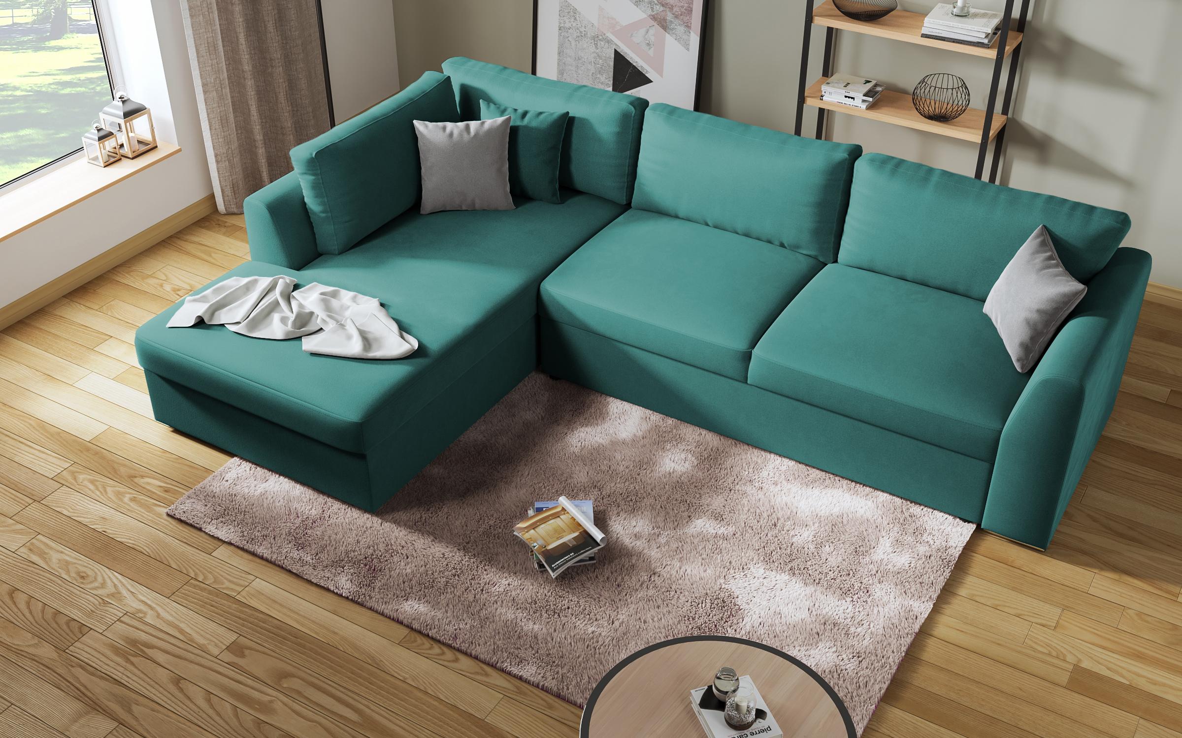 Extendable corner sofa Toscana, turquoise + light grey  8