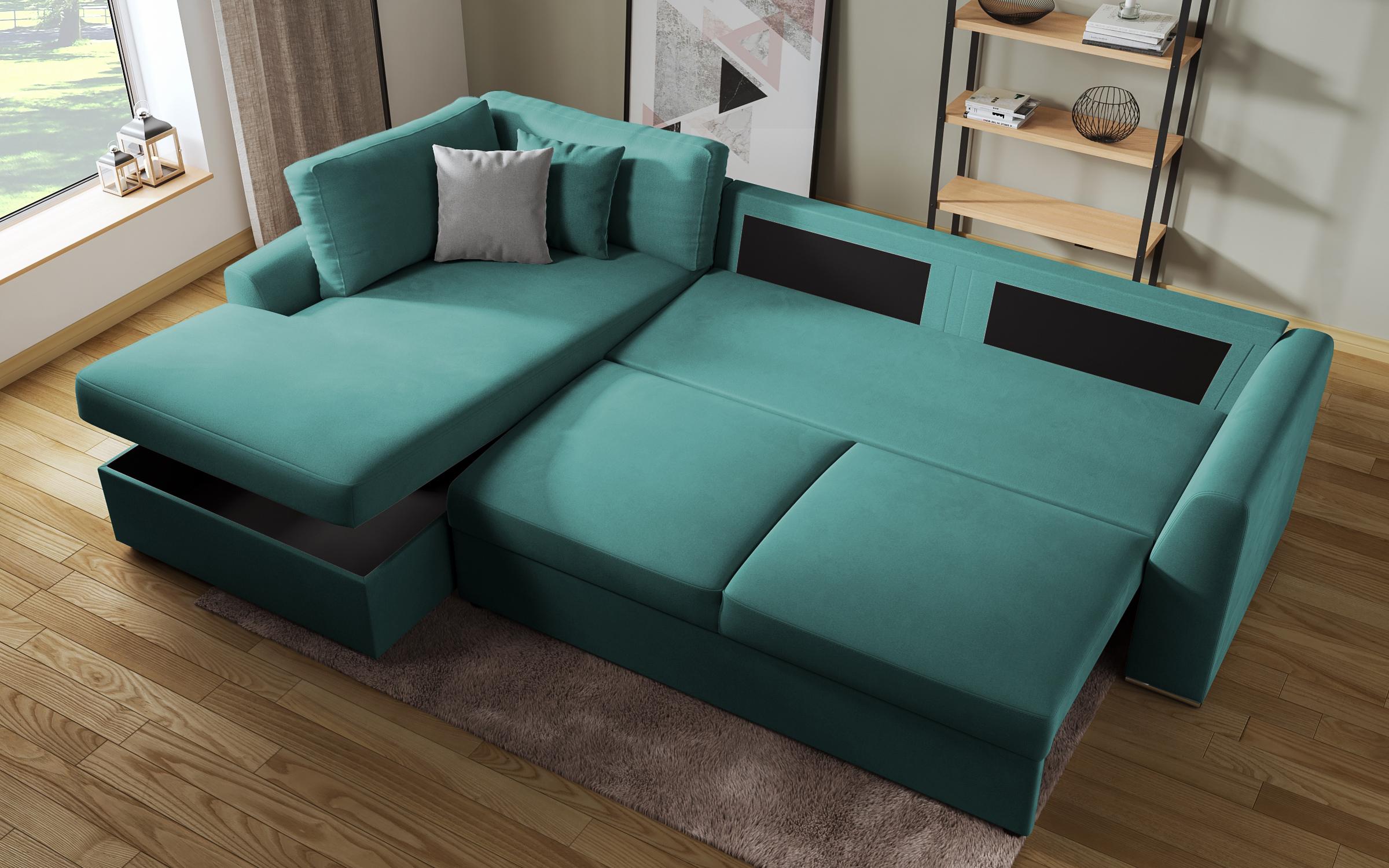 Extendable corner sofa Toscana, turquoise + light grey  10