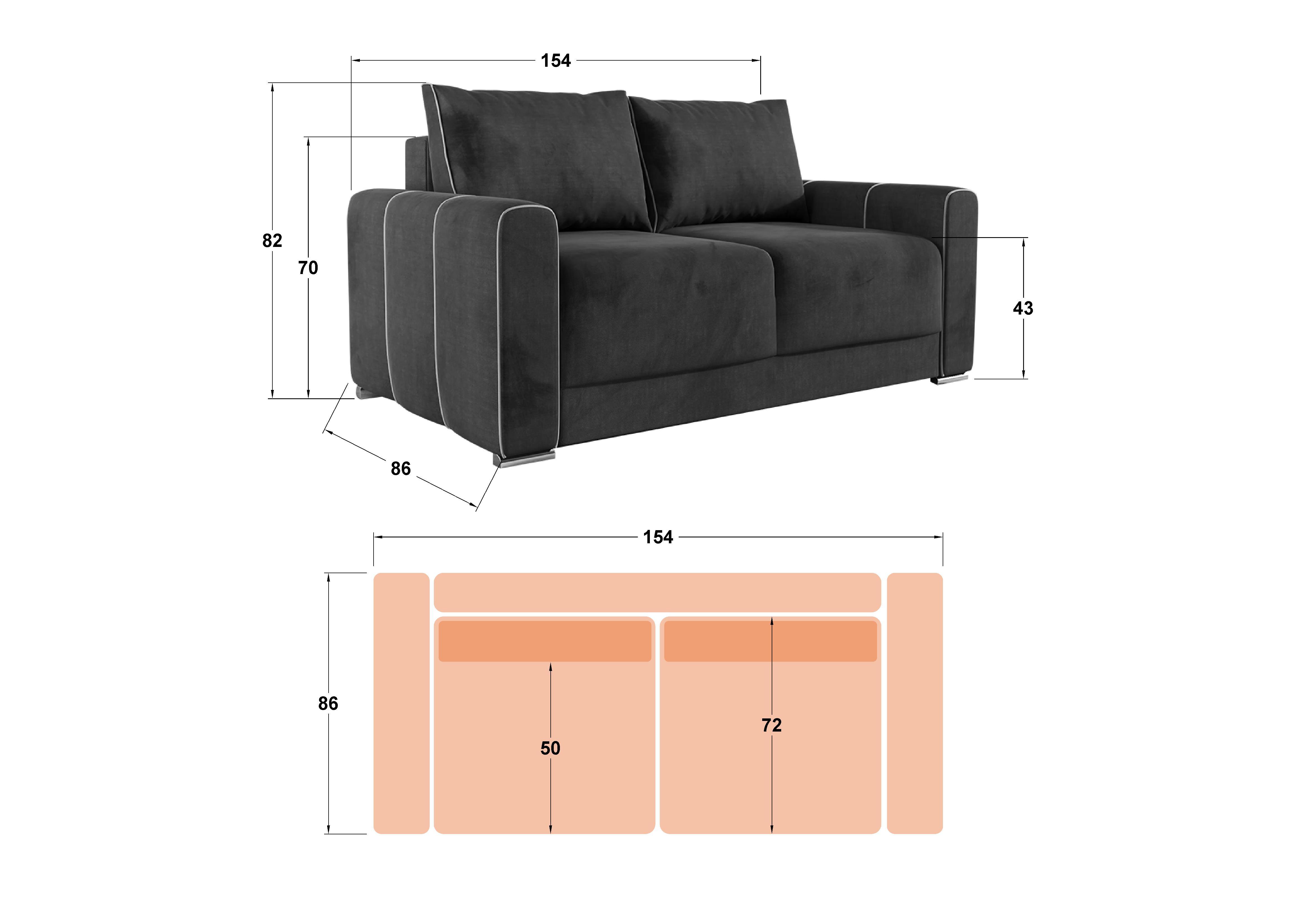Two-seater sofa Ego, graphite + dark beige  2