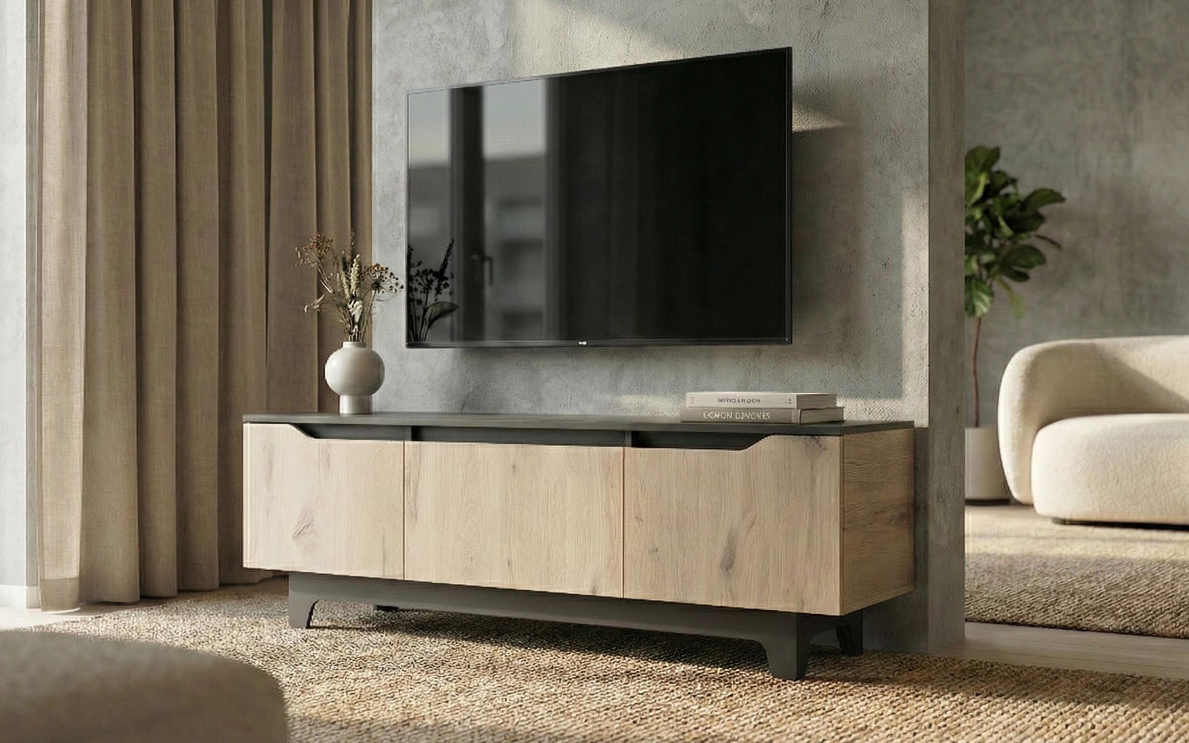 TV cabinet Elins, anthracite + light Scandinavian oak  1