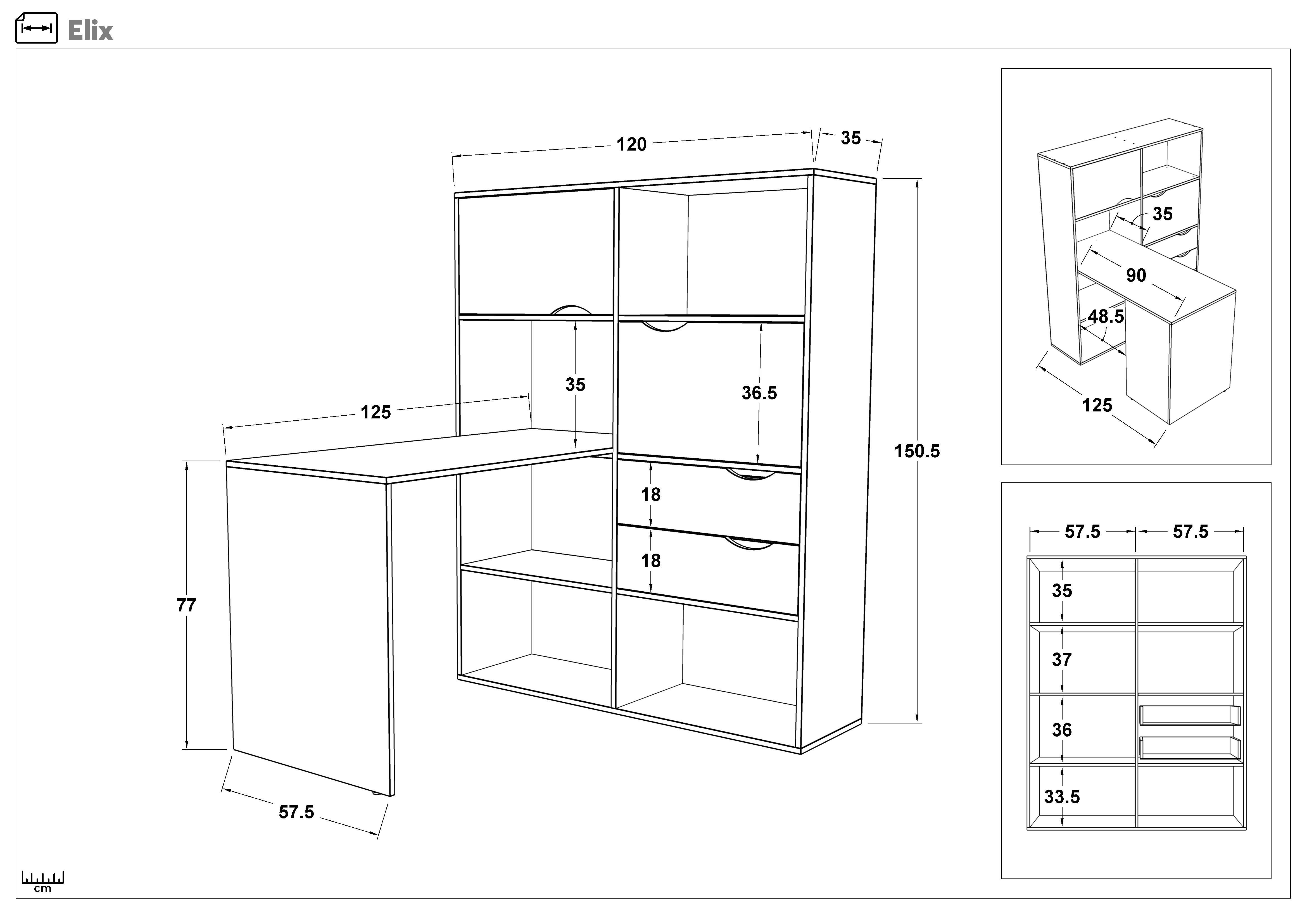 Desk with shelf unit Elix, dark Scandinavian oak + pearl  2