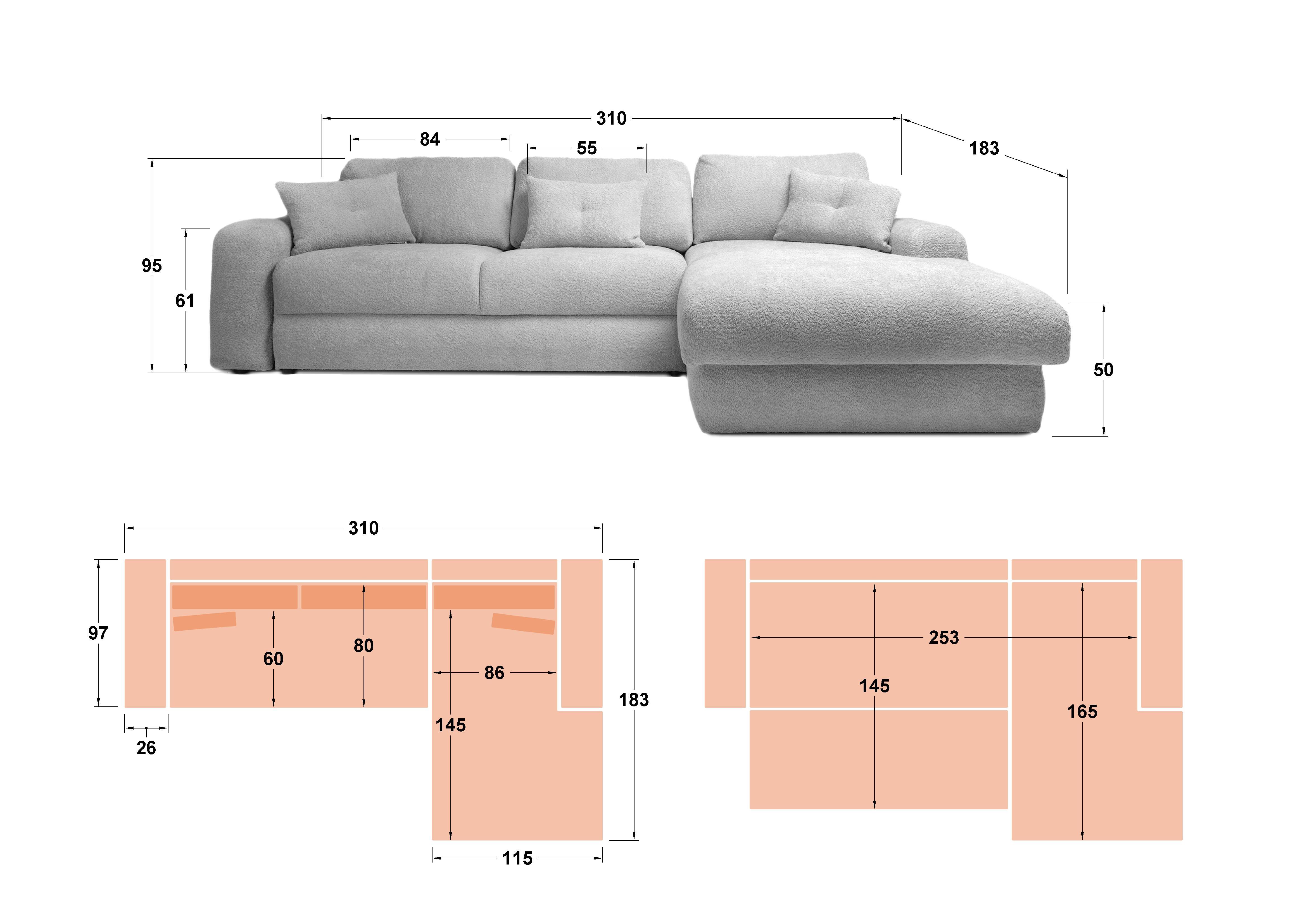 Extendable corner sofa Elmond, graphite  2