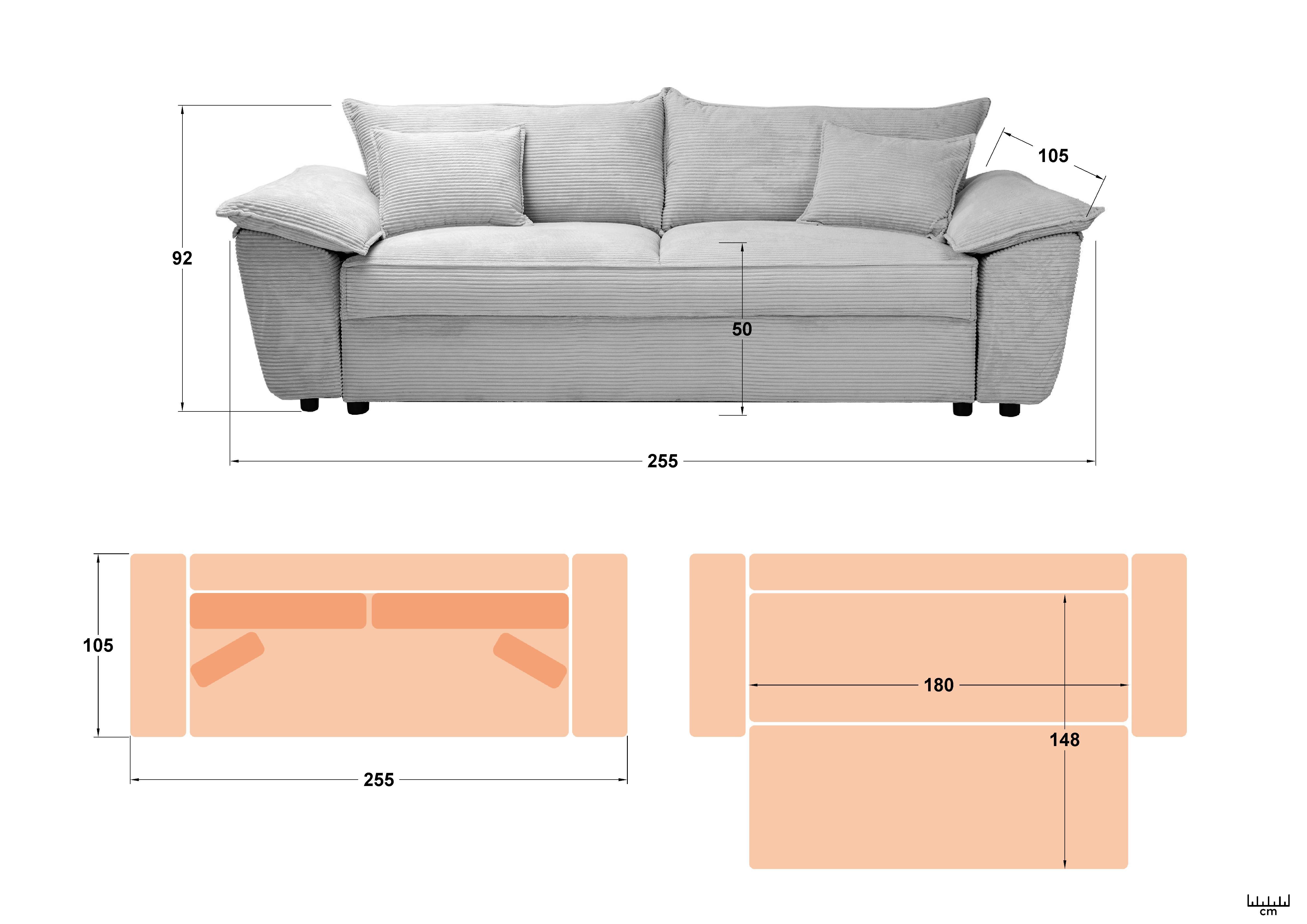 Extendable sofa Elzas, grey brown  2