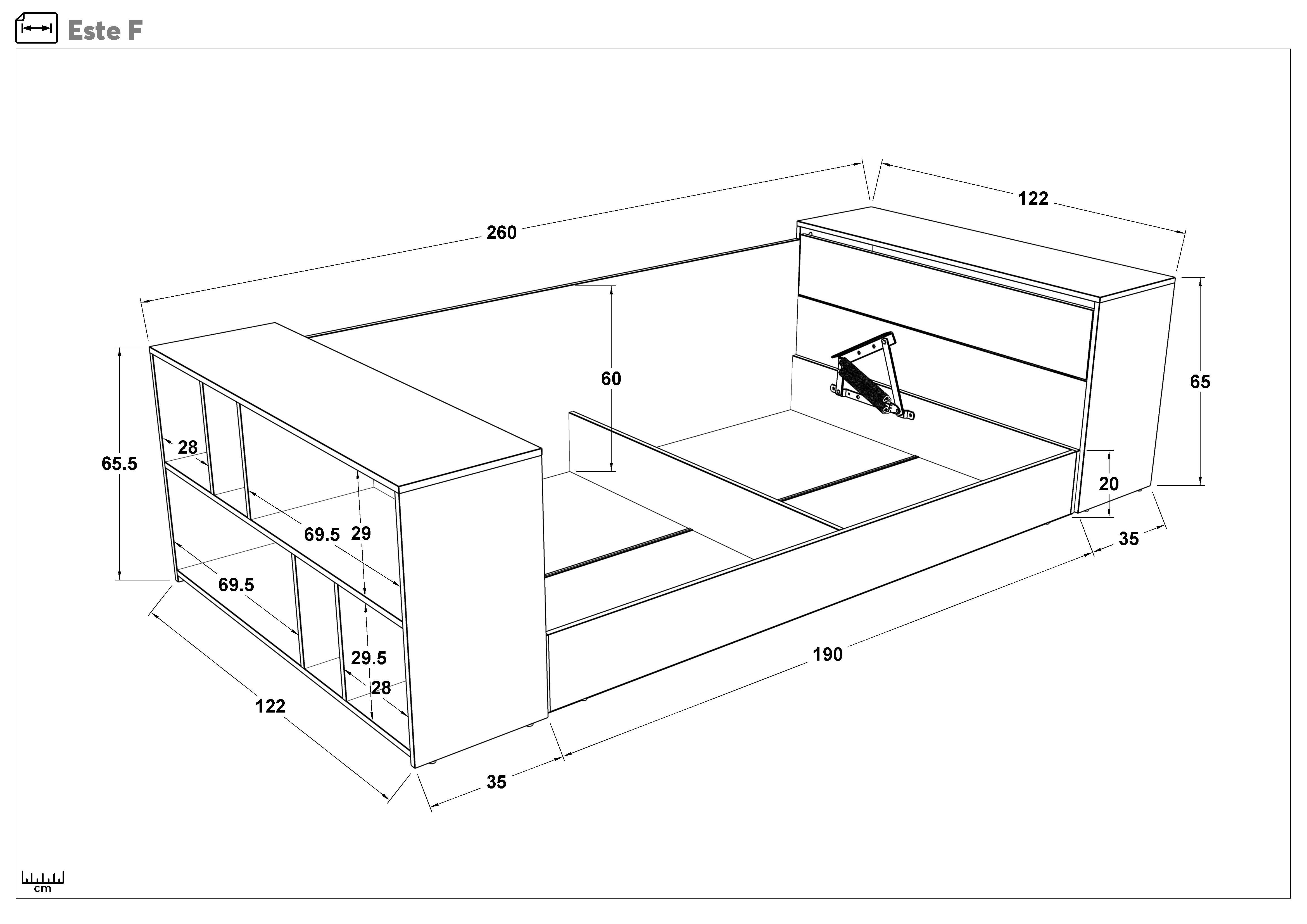 Bed + storage chest for mattress 120/190 Este, cashmere  2