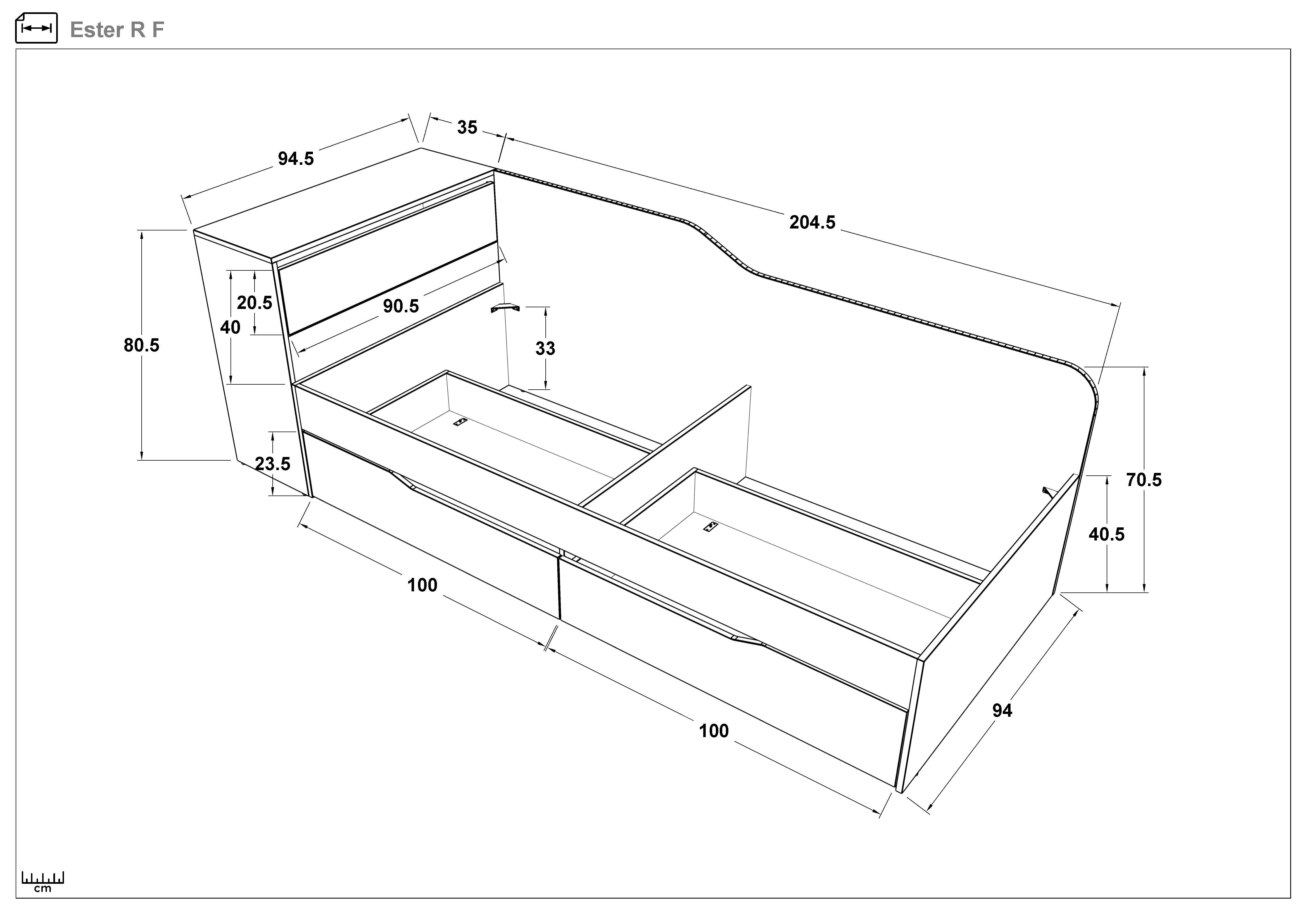 Bed + storage chest + drawers for mattress 90/200 Ester, Evoke oak  2