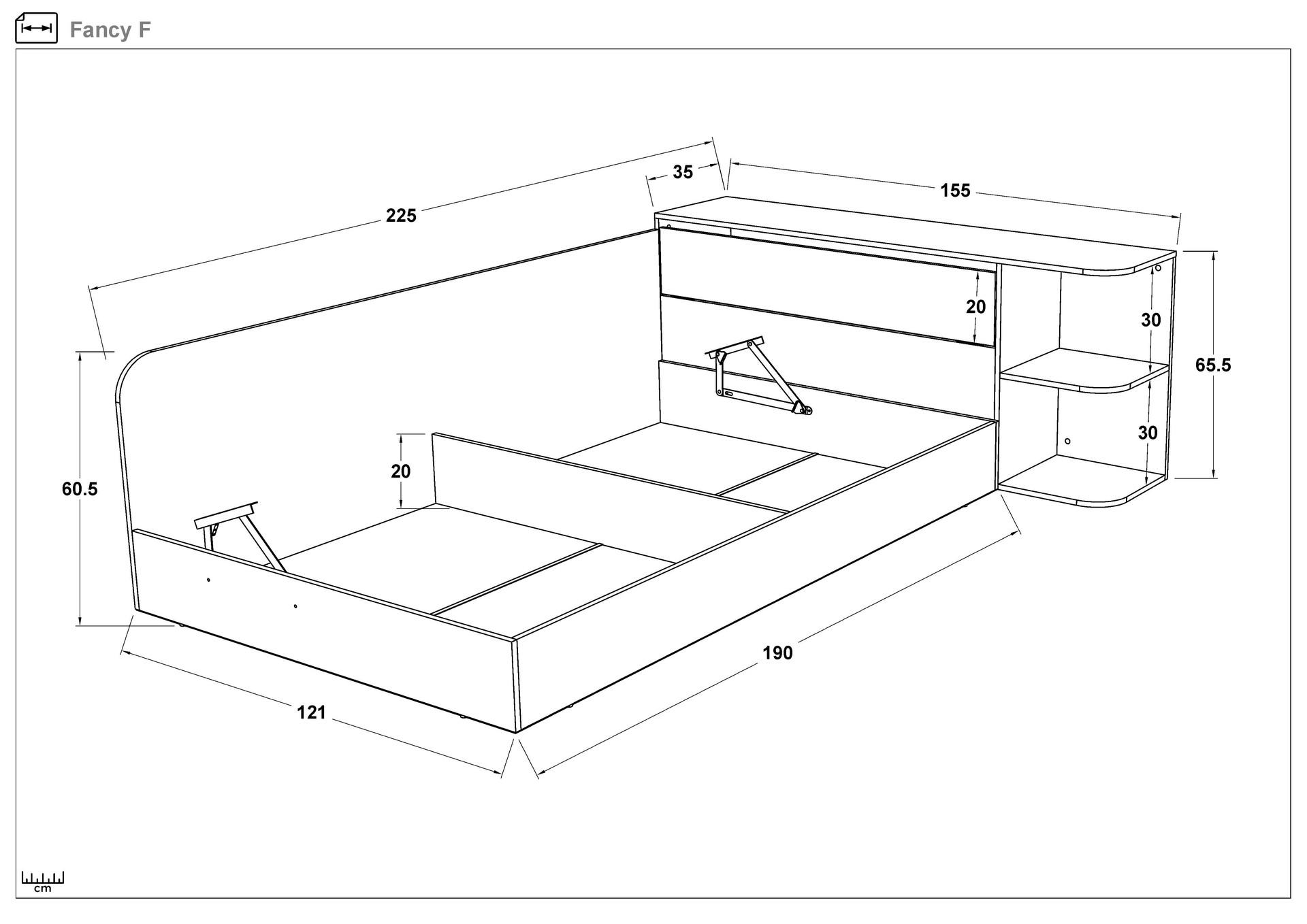 Bed + storage chest for mattress 120/190 Fancy, Evoke oak  2