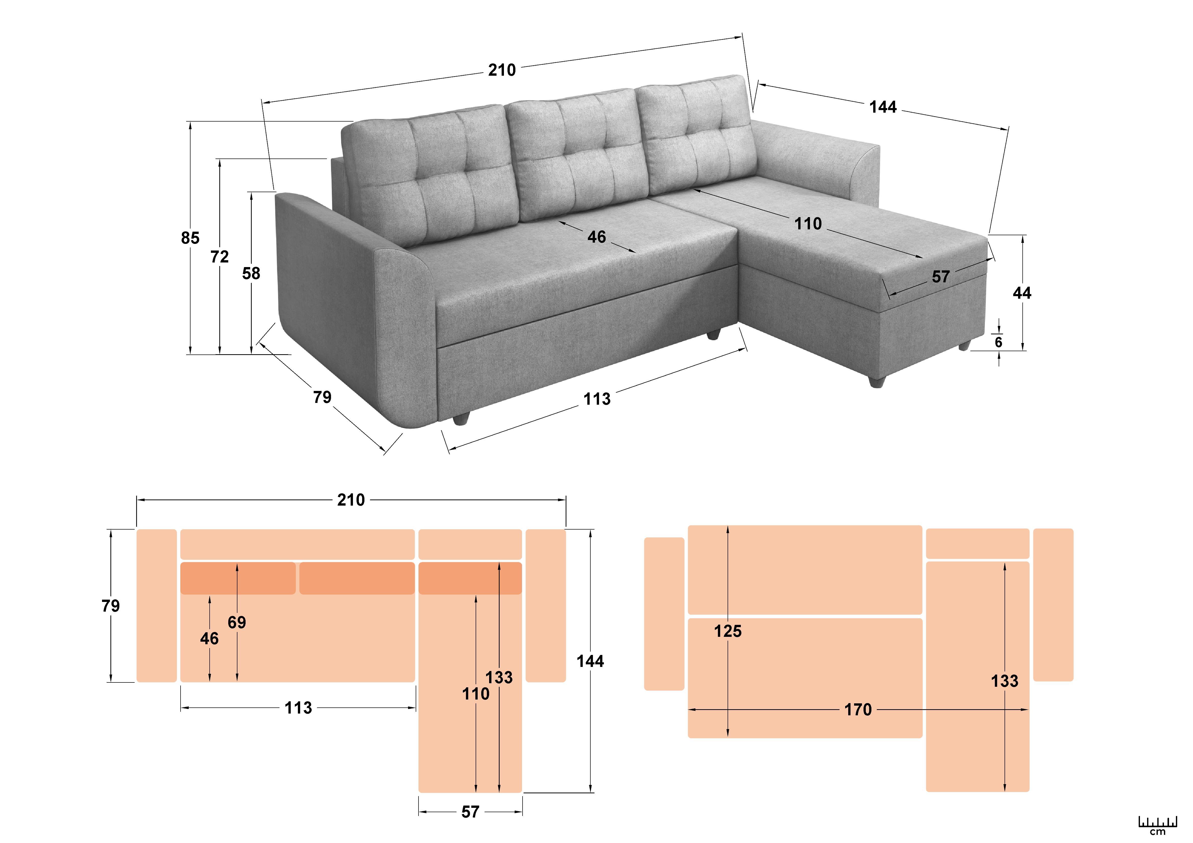 Extendable corner sofa Felino, dark grey  2