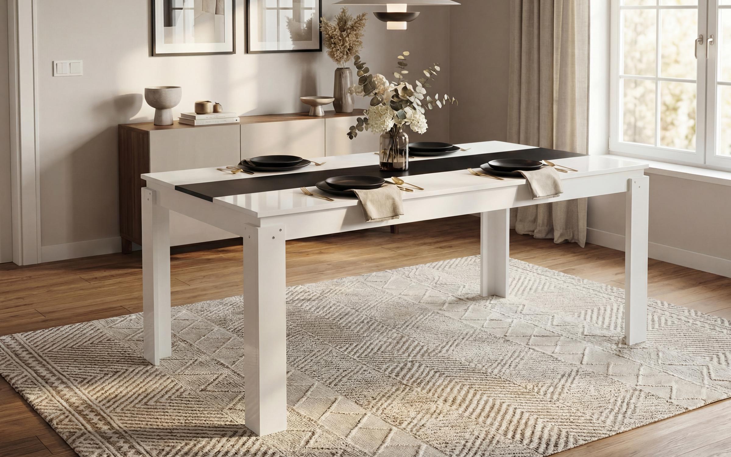 Dining table Phoenix 160, white + black gloss  1