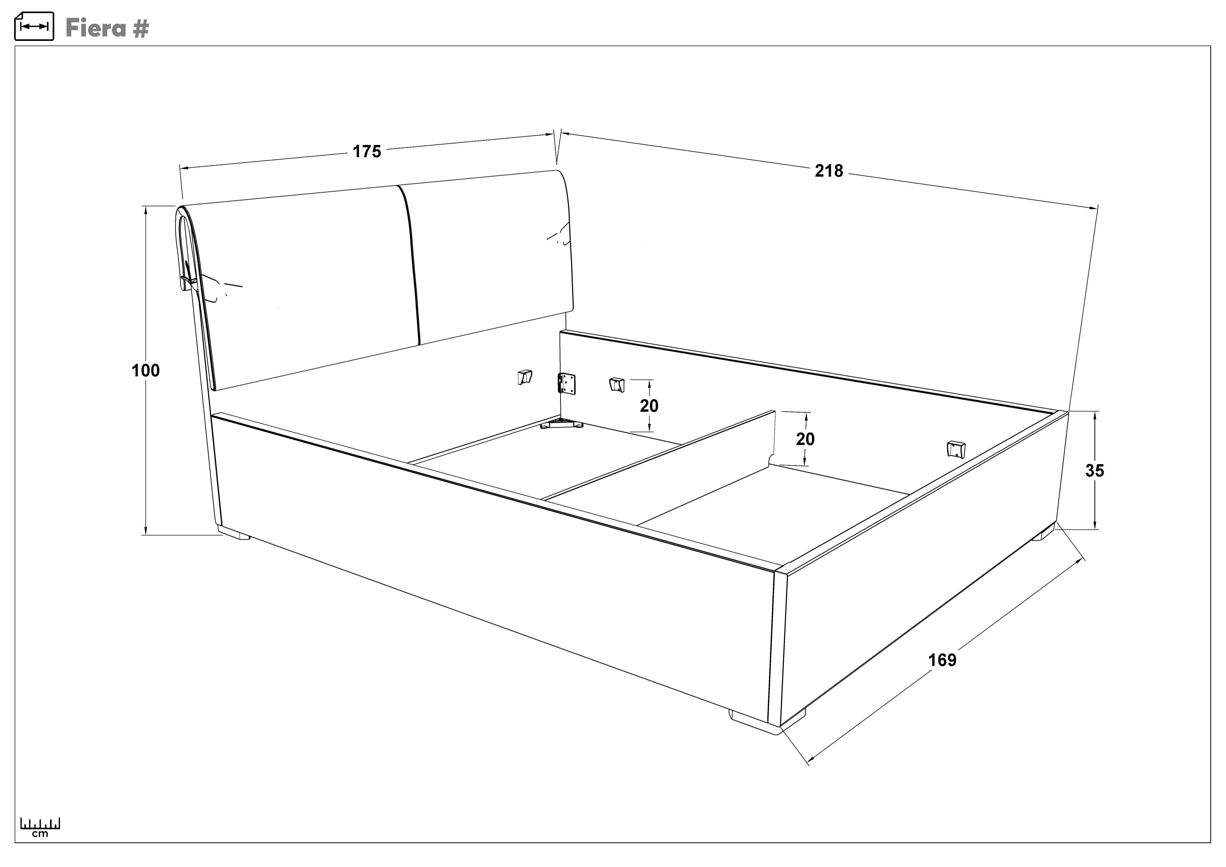 Upholstered double bed for mattress 160/200 Fiera, brown  2