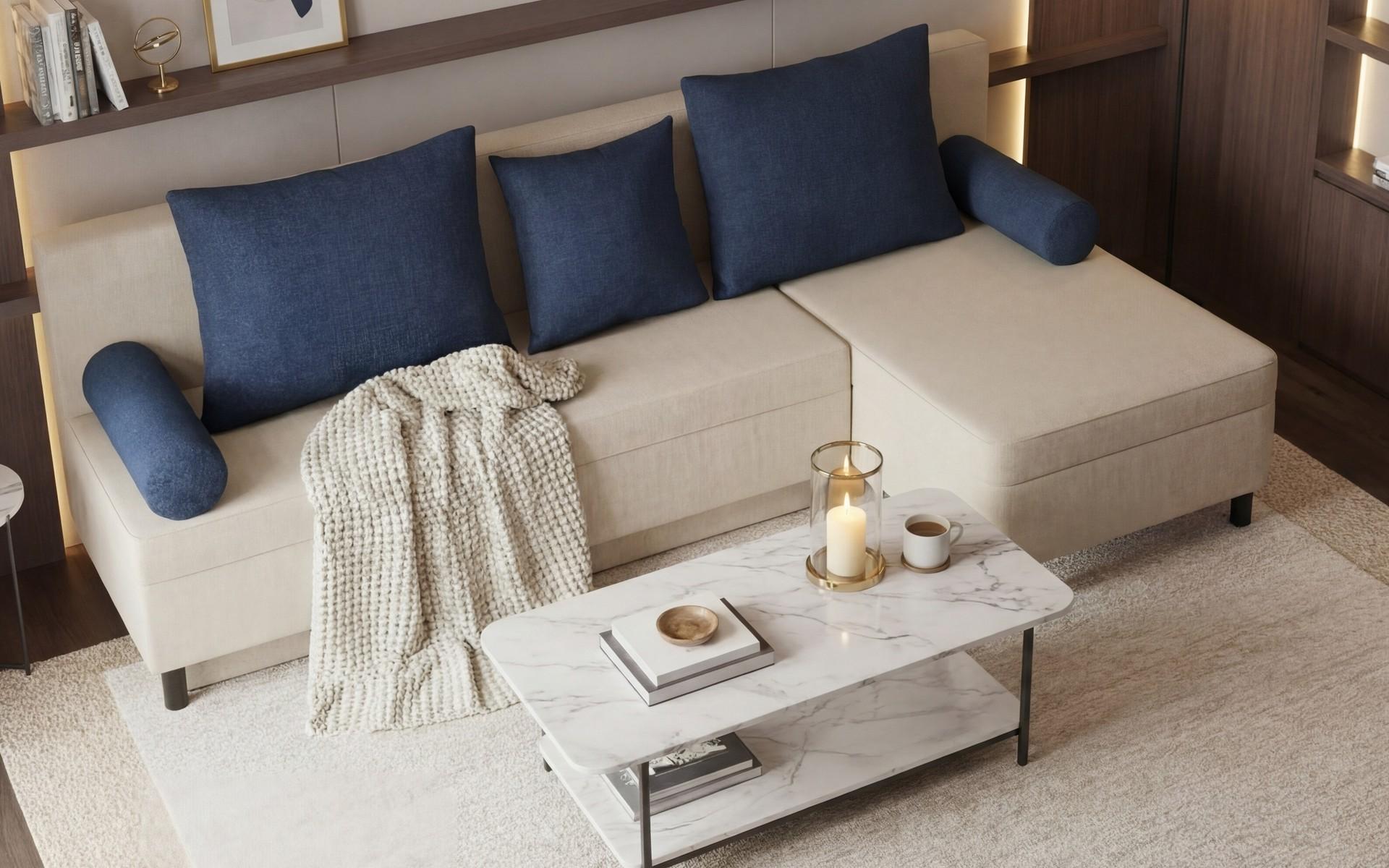 Extendable corner sofa Delano Prime, beige + dark blue  5