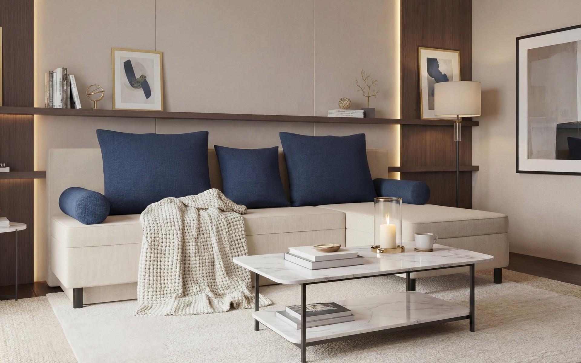 Extendable corner sofa Delano Prime, beige + dark blue  4