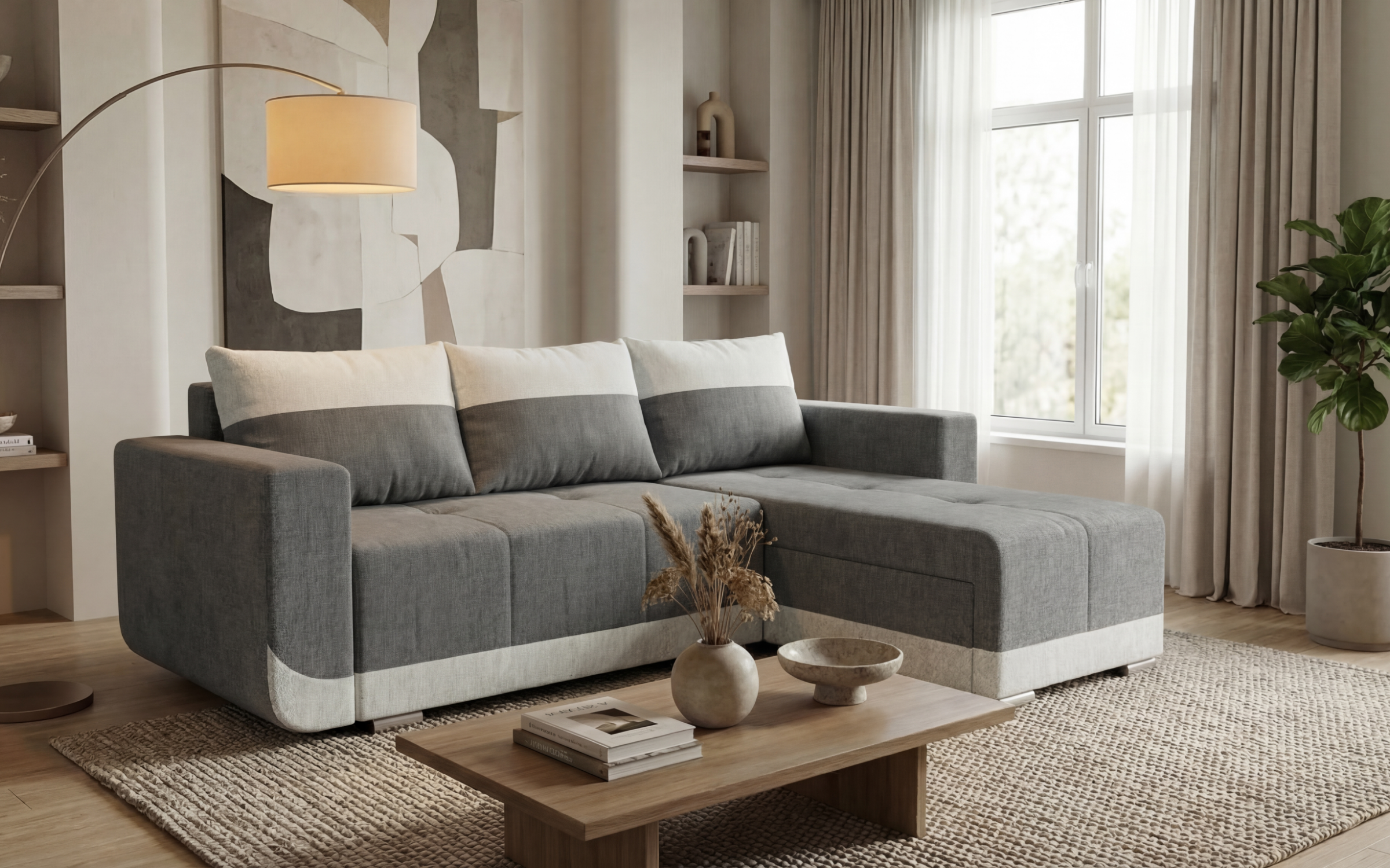 Extendable corner sofa Grand, dark beige + light beige  3