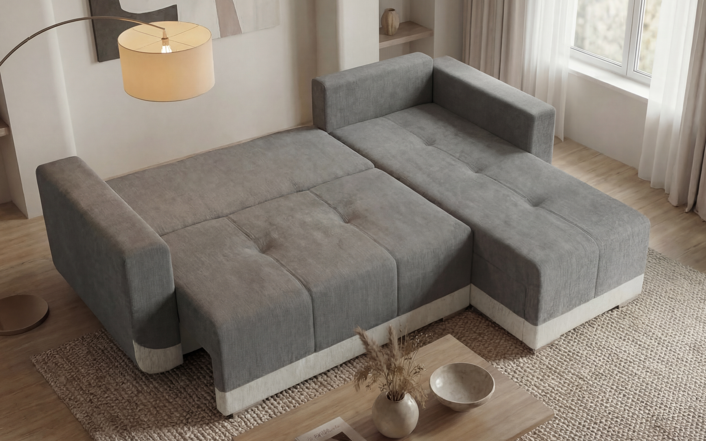 Extendable corner sofa Grand, dark beige + light beige  5