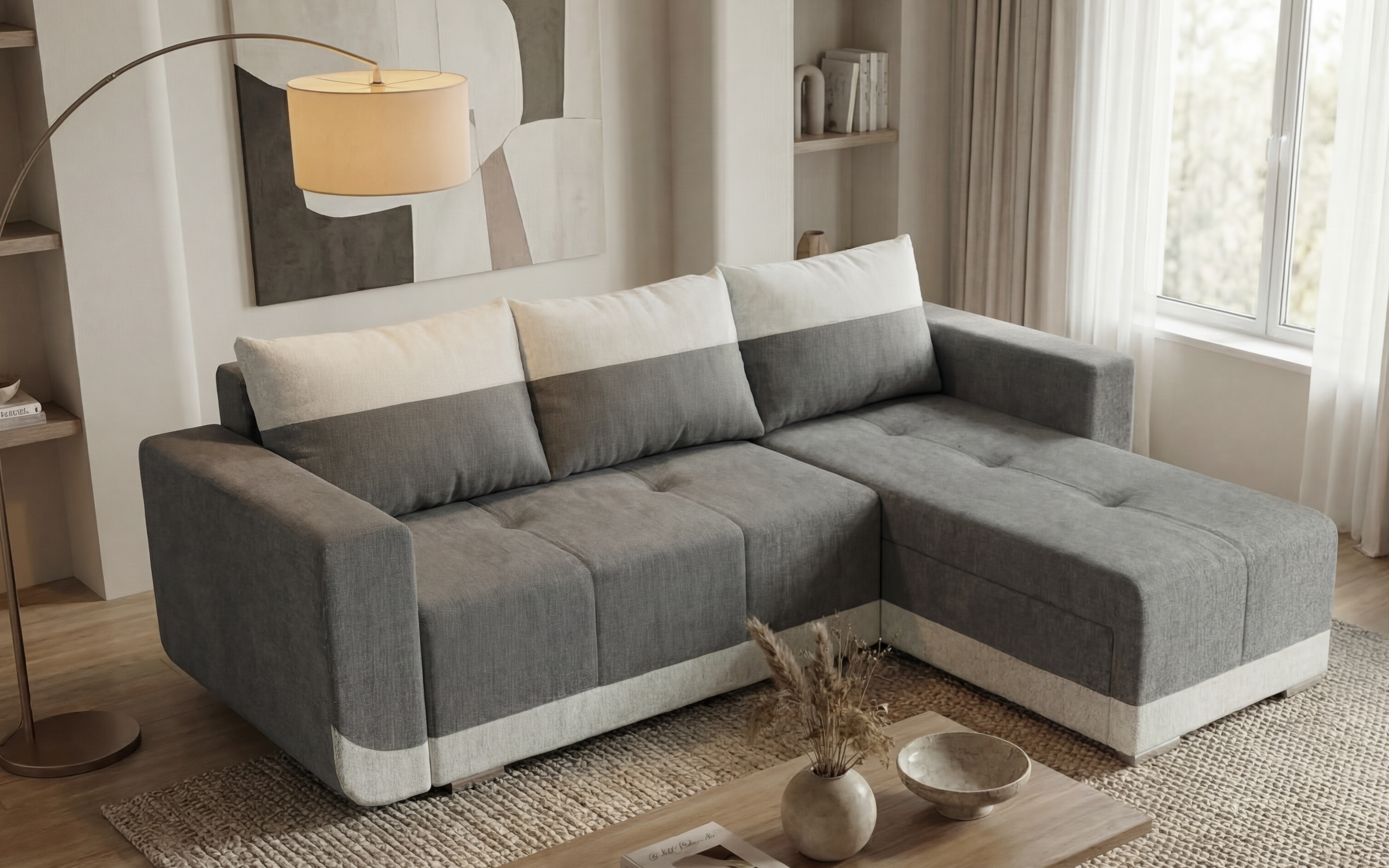Extendable corner sofa Grand, dark beige + light beige  4