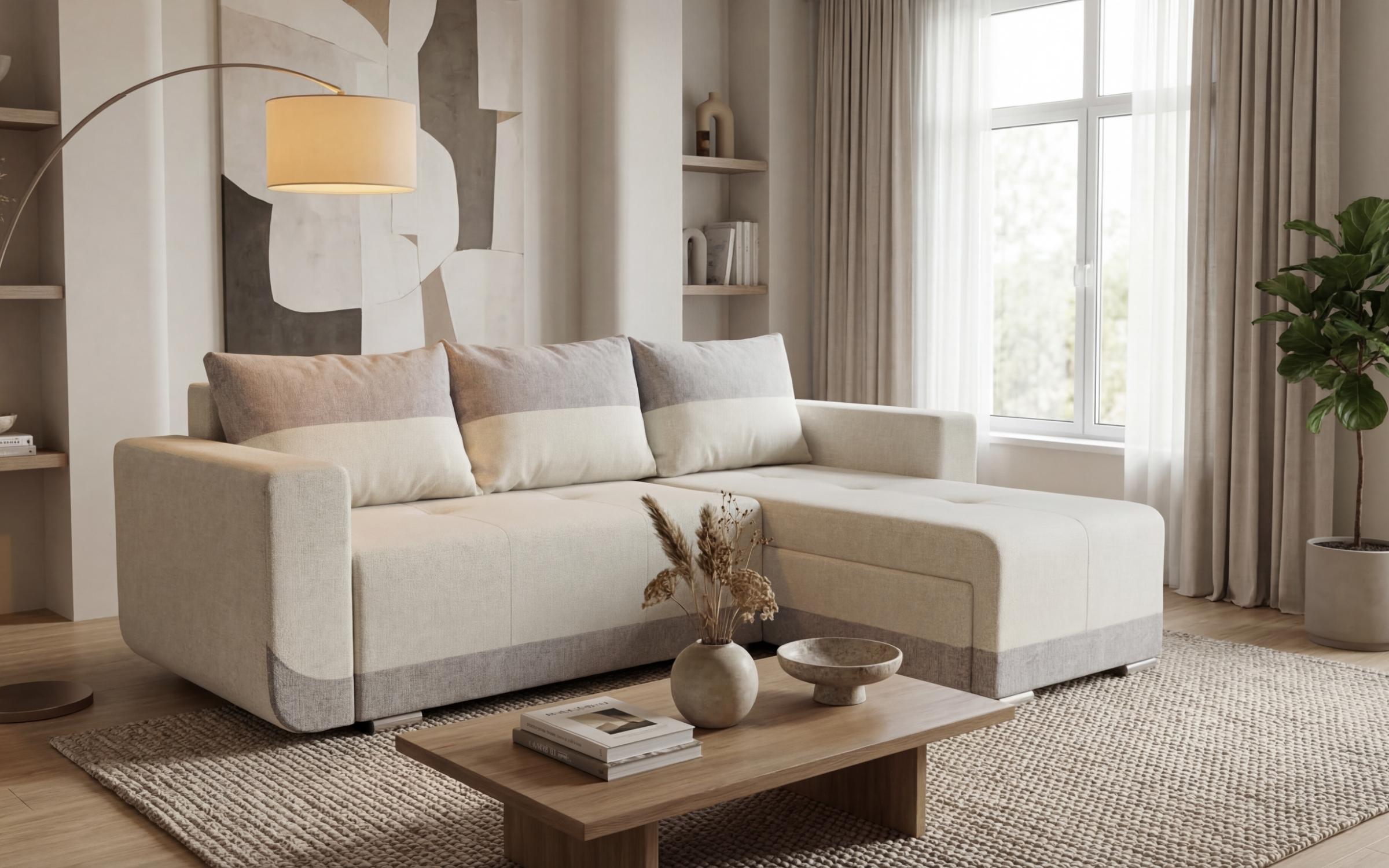 Extendable corner sofa Grand, light beige + beige  3