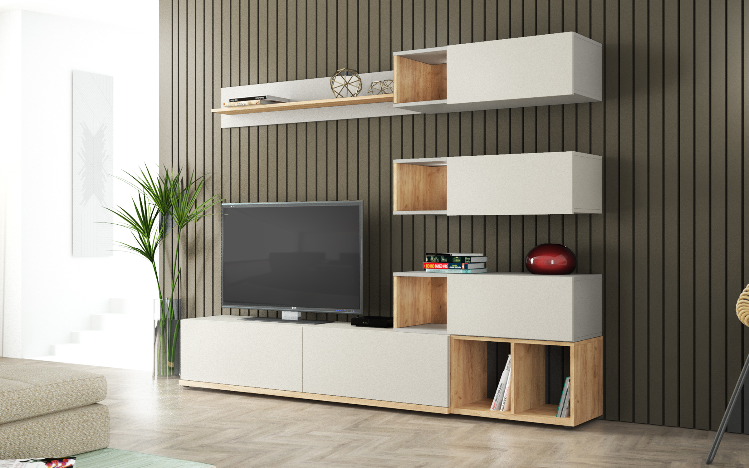 Shelf unit Liron, golden Craft oak + cashmere  1