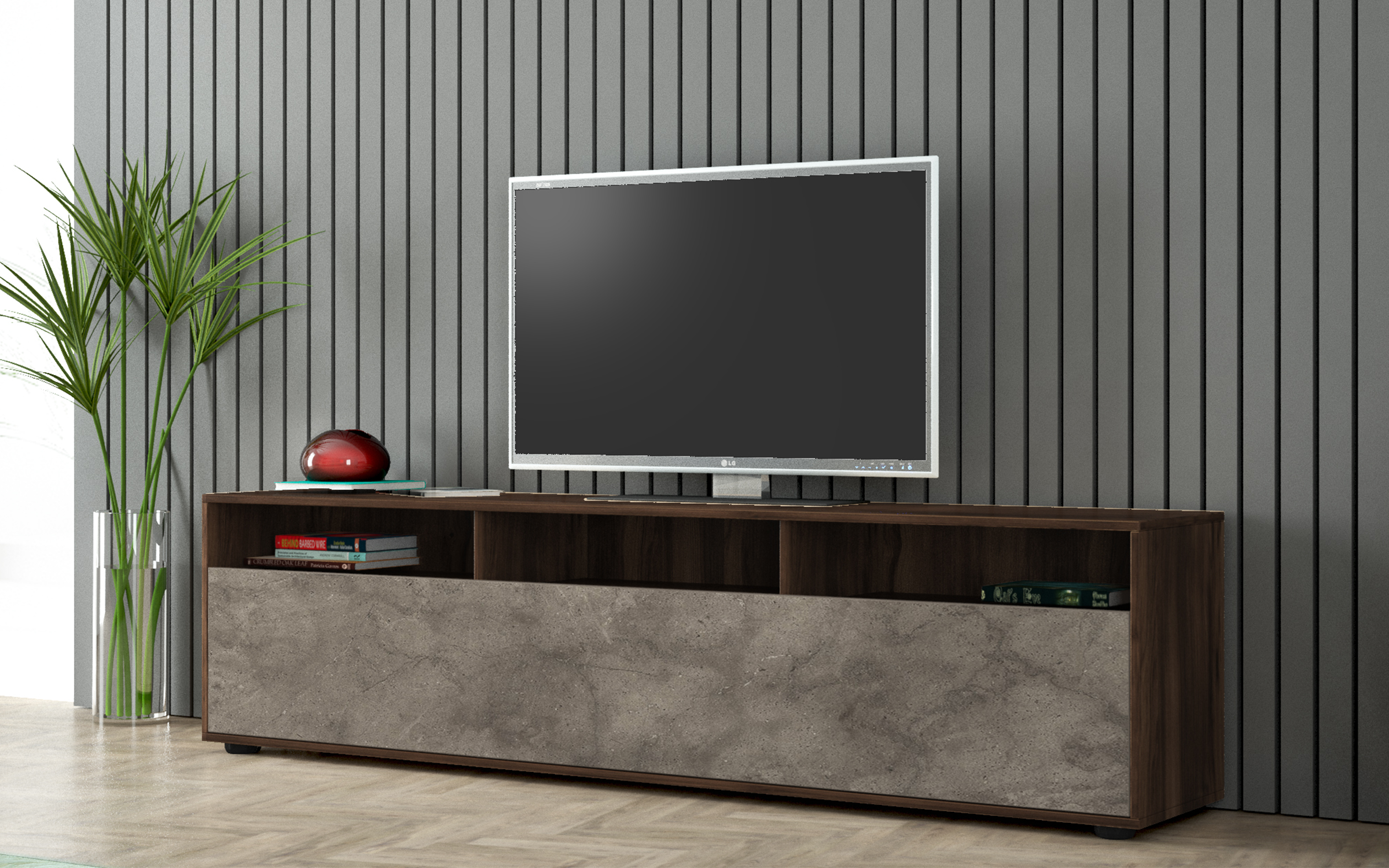 TV cabinet Damir, Ristretto Baroque oak + fossil arosa  1