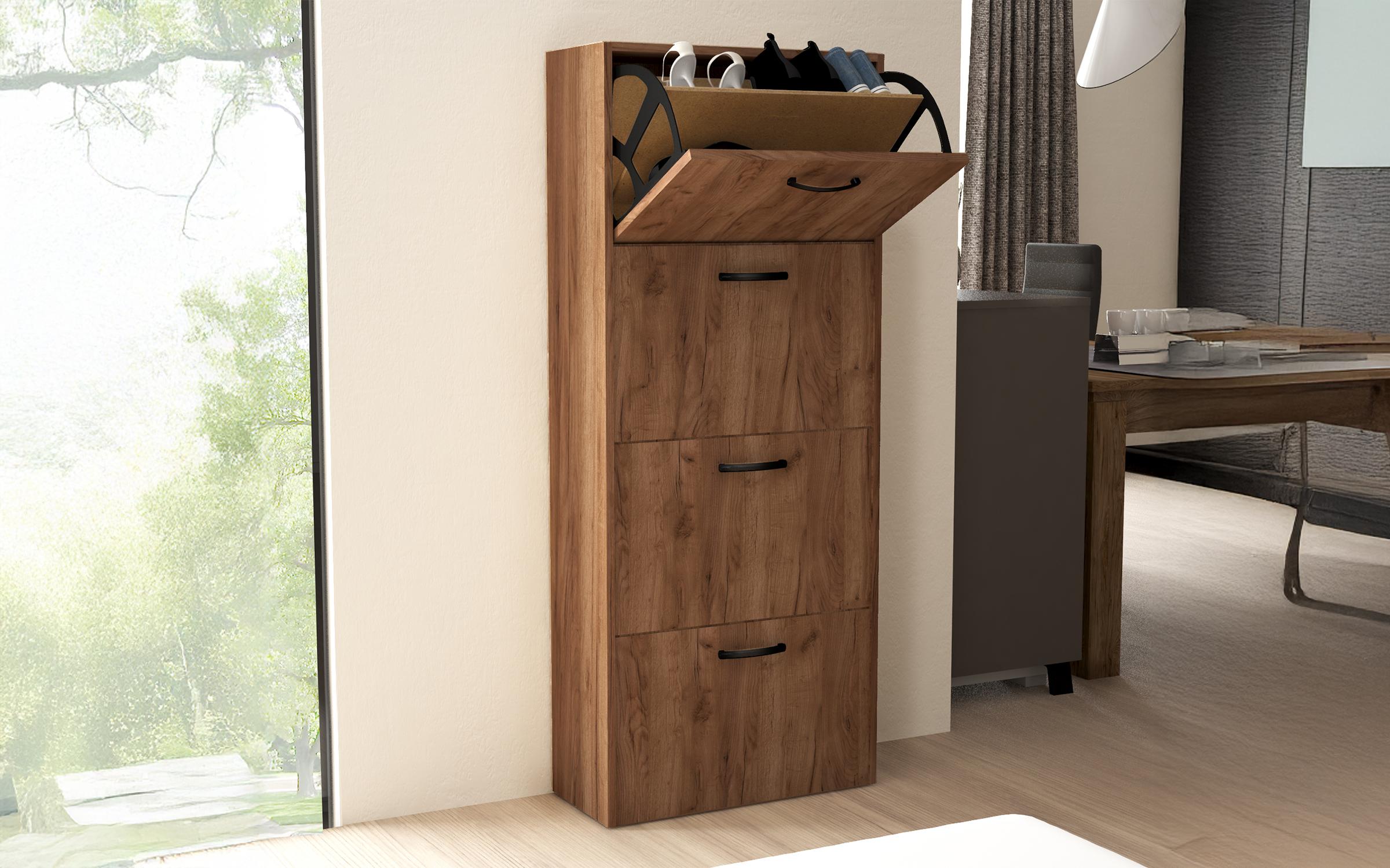 Shoe cabinet Kainy, Tobacco Craft oak  1