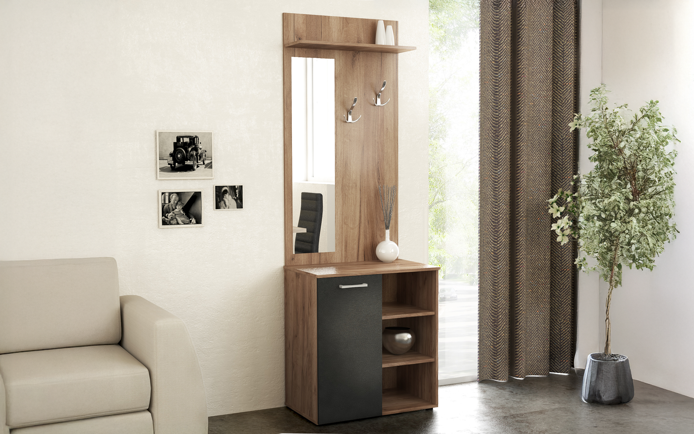Hall Tree Altino, Tobacco Craft oak + anthracite  1