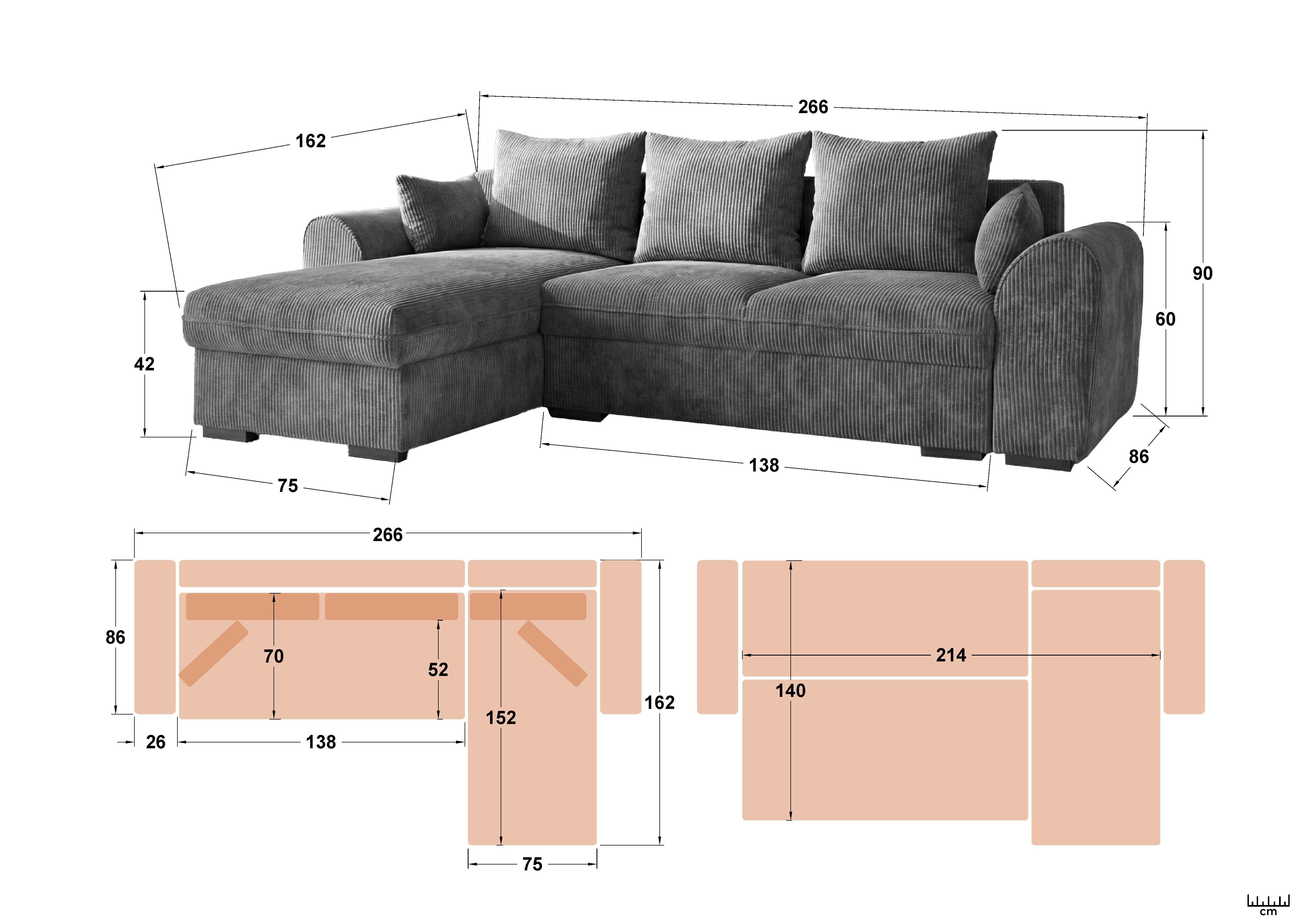 Extendable corner sofa Galetti, dark grey  2