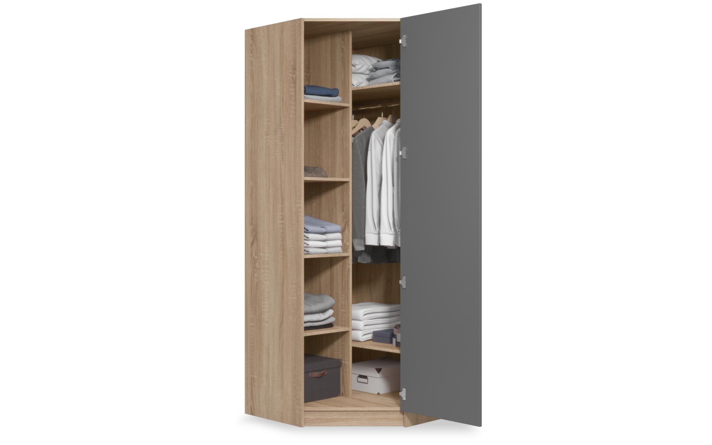 Corner wardrobe Diema, Sonoma oak + anthracite matt  5