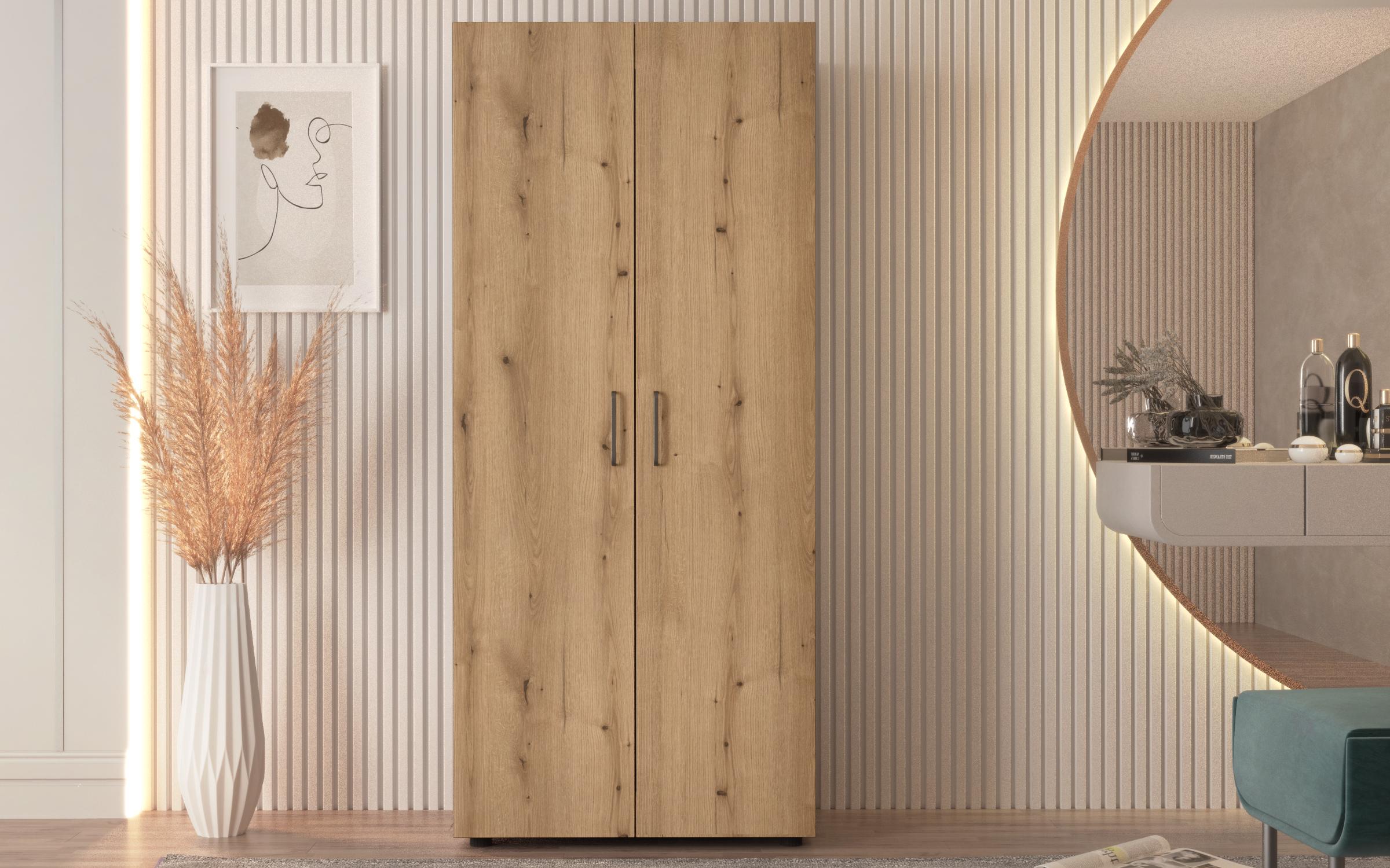 Wardrobe 2 shelves + clothes rod Massimo 2, Evoke oak  1