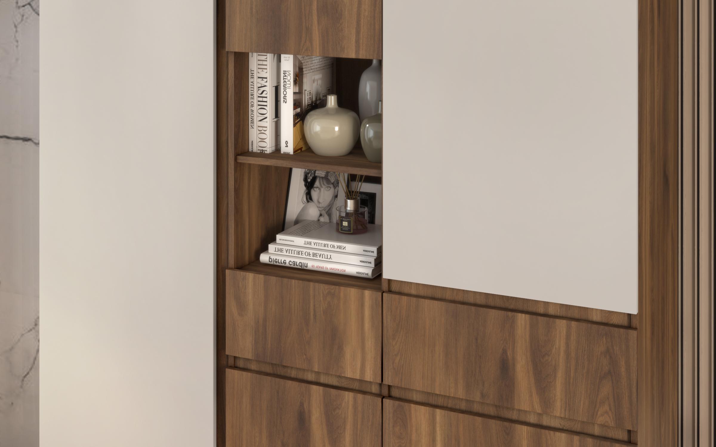 Tall cabinet Nate XL, Cognac oak + cashmere  4