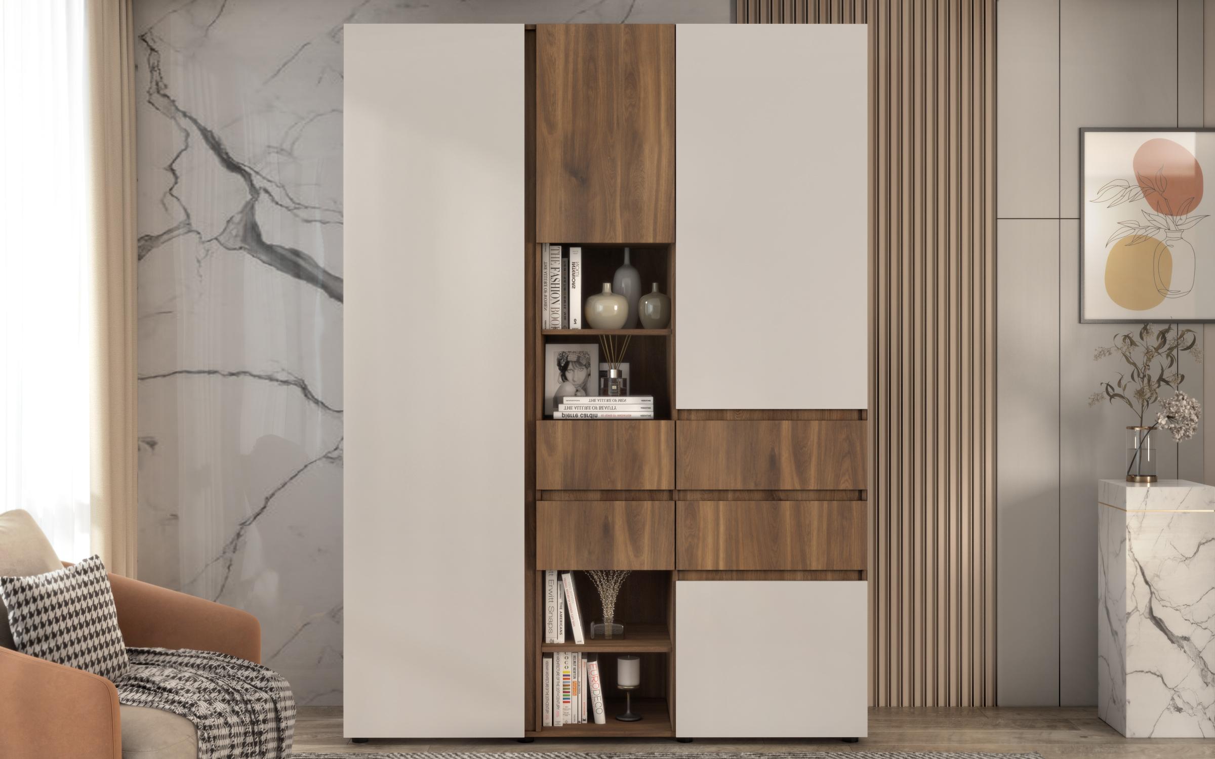 Tall cabinet Nate XL, Cognac oak + cashmere  3