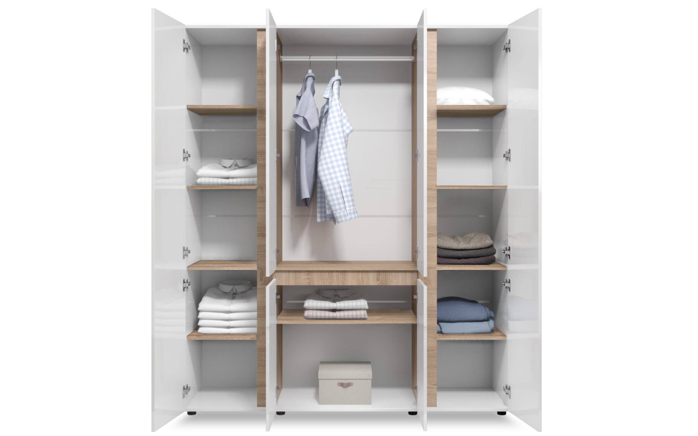 Four-winged wardrobe Omonia, white + Sonoma oak  3