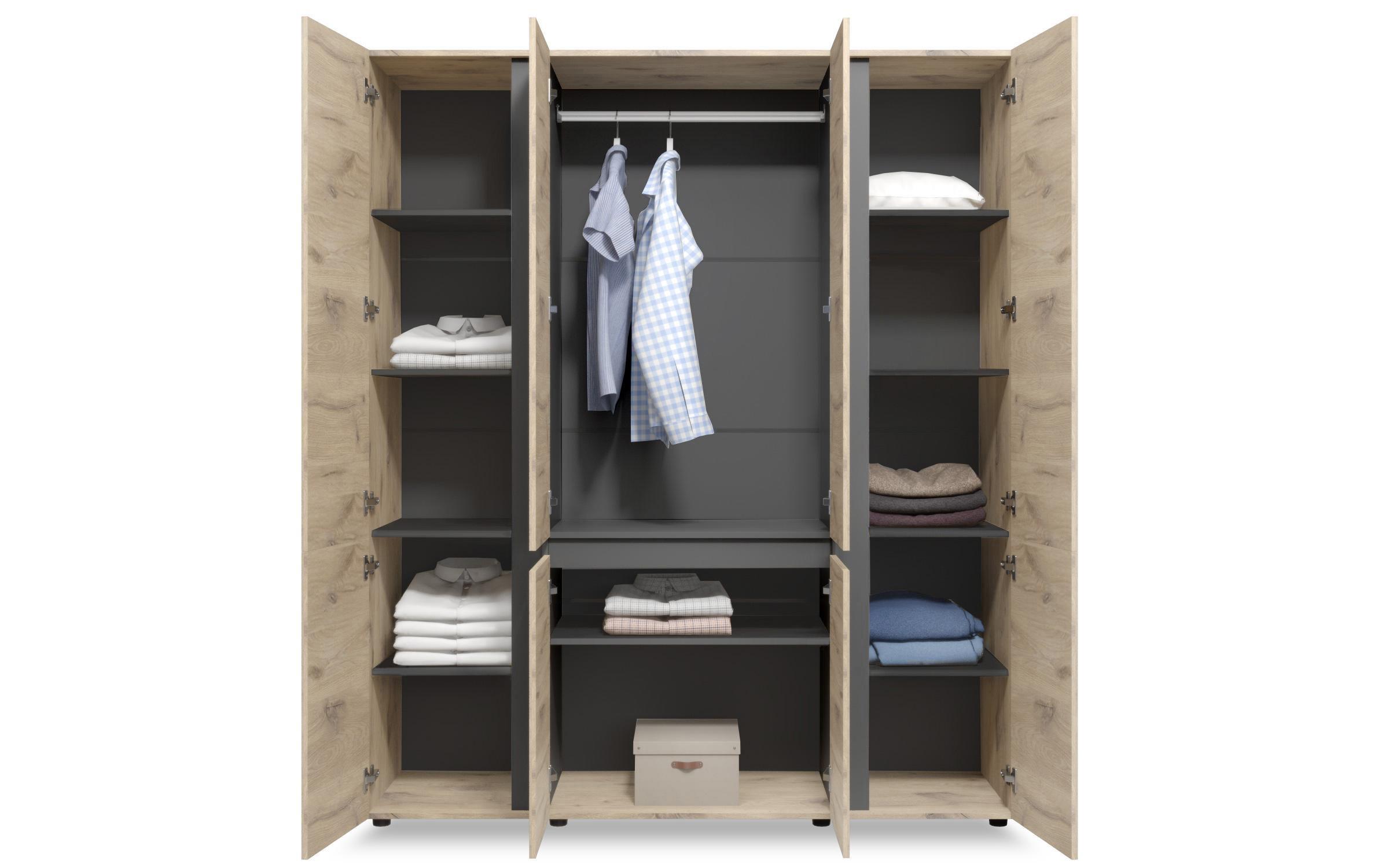 Four-winged wardrobe Omonia, light Scandinavian oak + anthracite matt  3