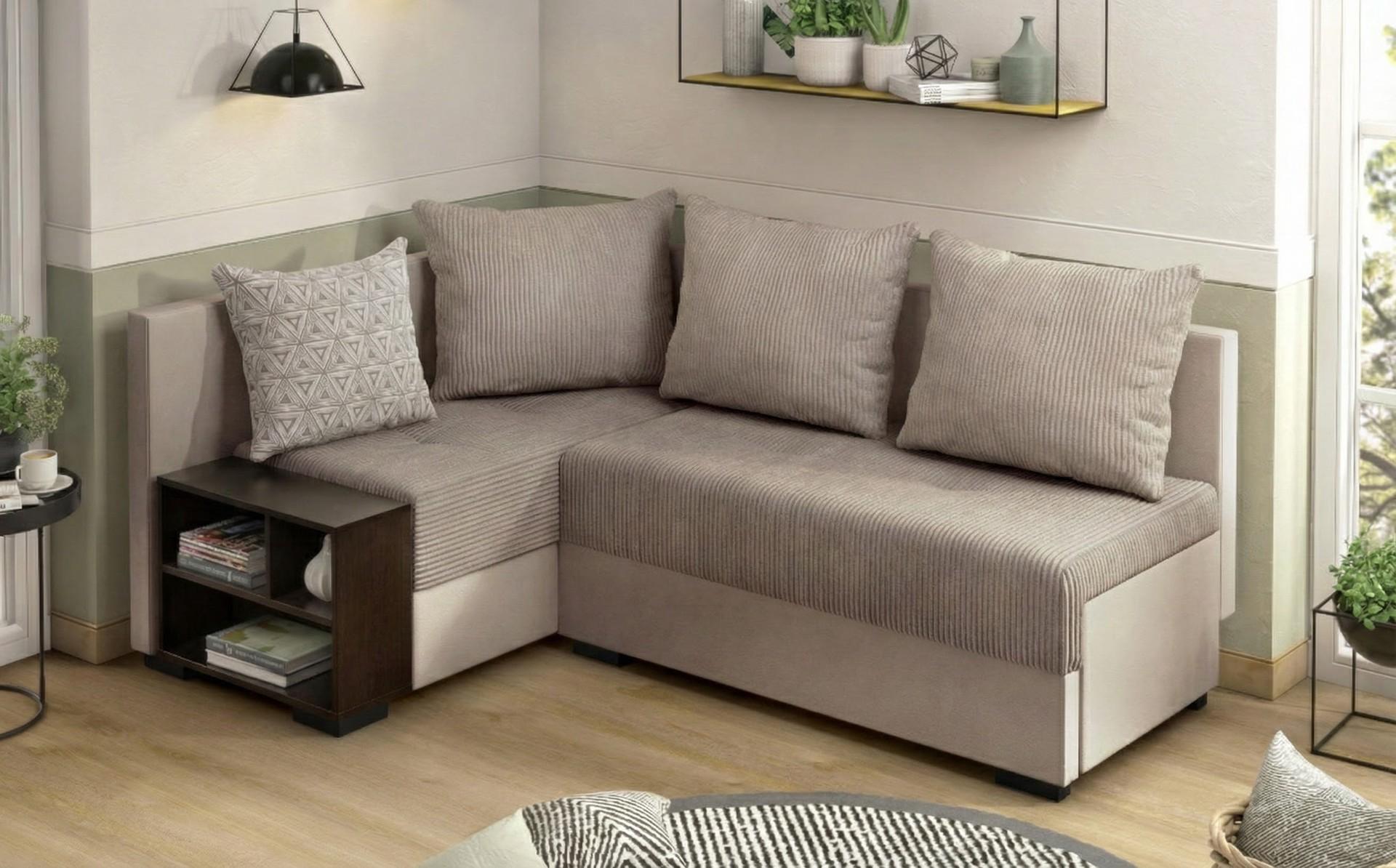 Extendable corner sofa with shelf armrest Verdi, beige  3