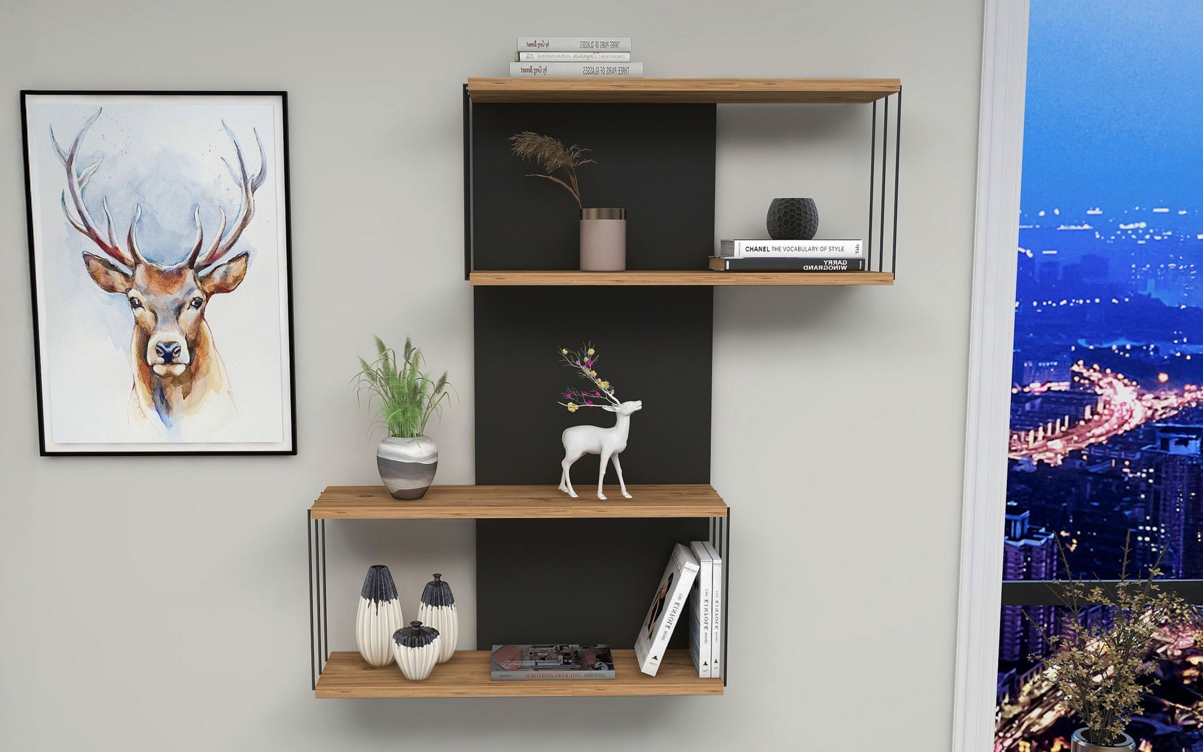 Bookcase Desta, anthracite + oak  3
