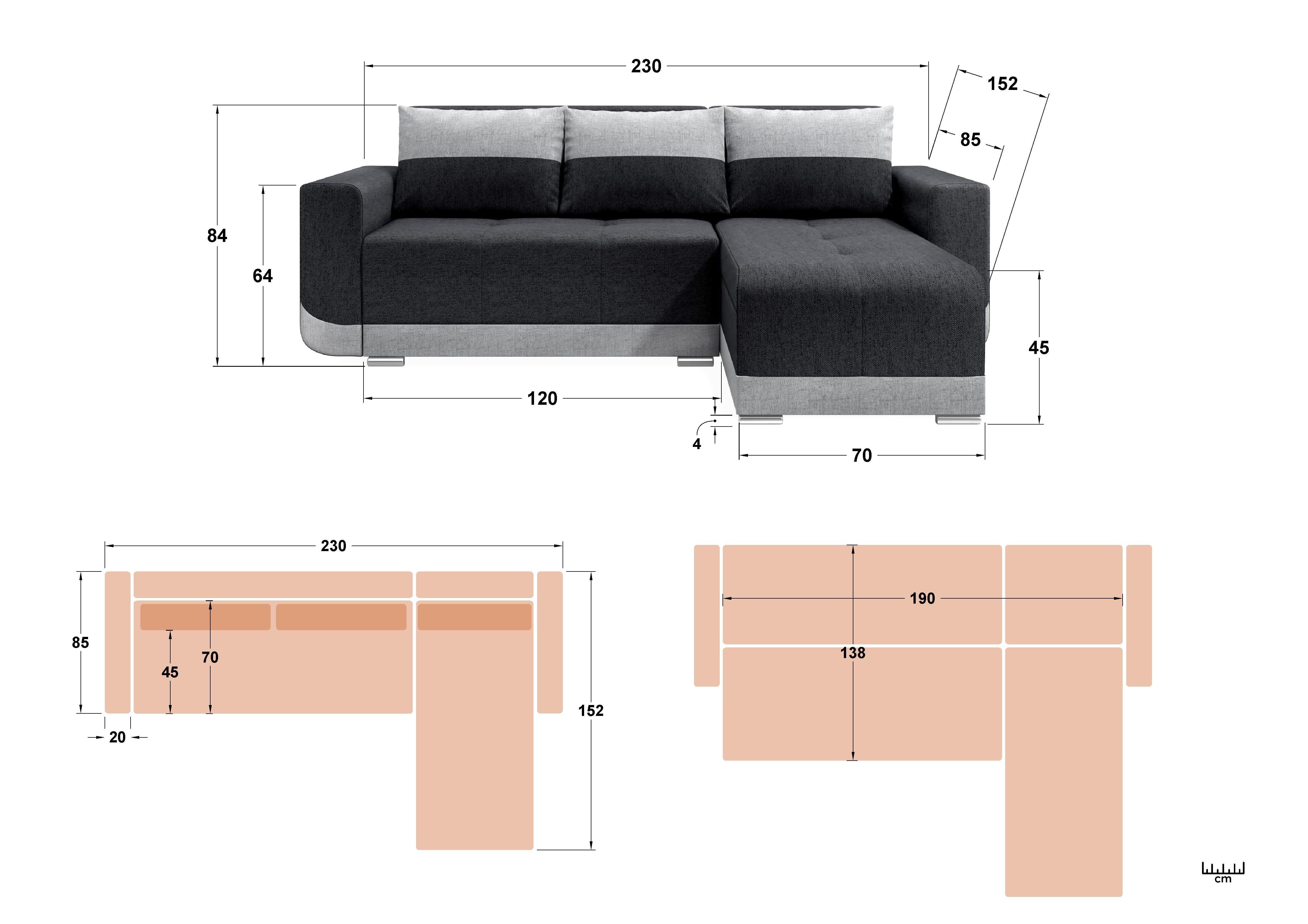 Extendable corner sofa Grand, dark beige + light beige  2