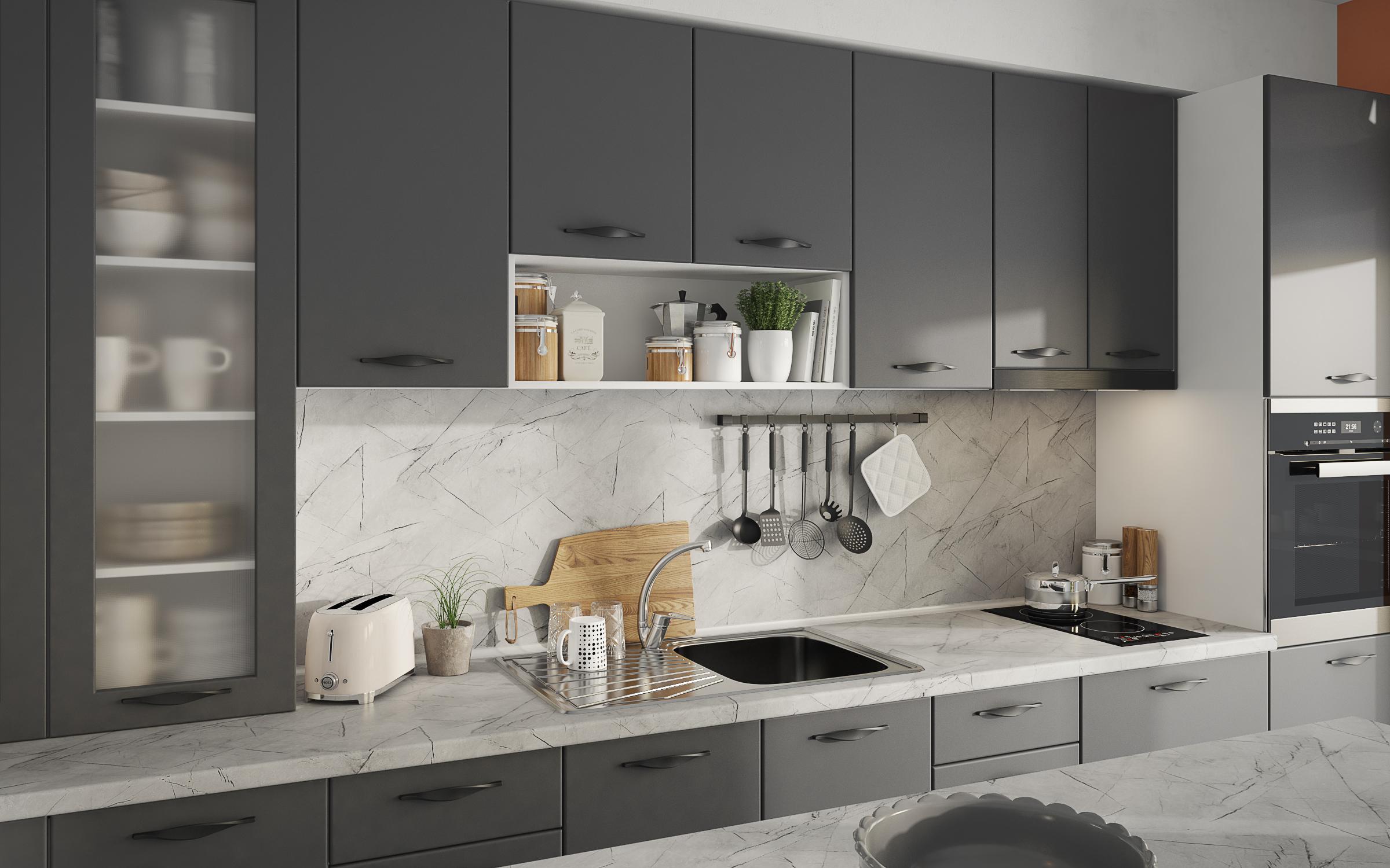 Kitchen showcase cabinet Simon 37, anthracite matt  6