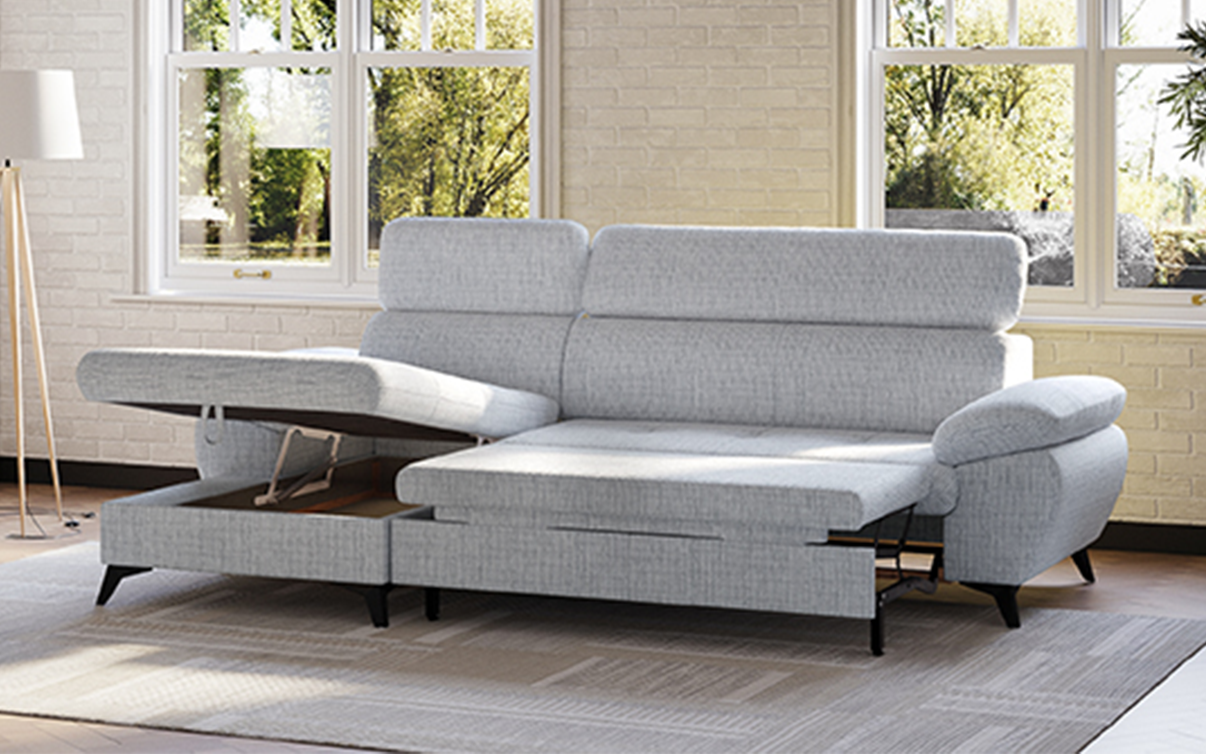 Extendable corner sofa Selin, light grey  2