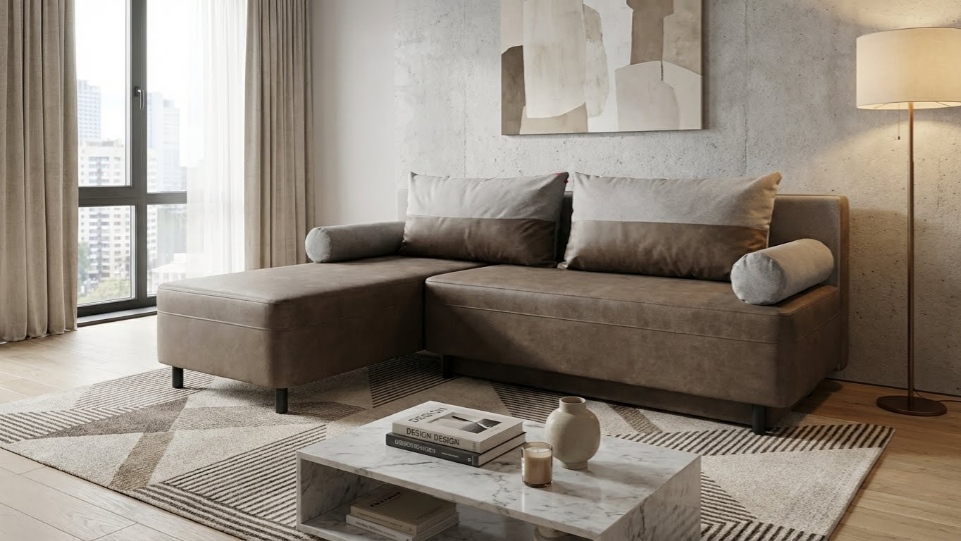 Extendable corner sofa Real, brown + beige  3