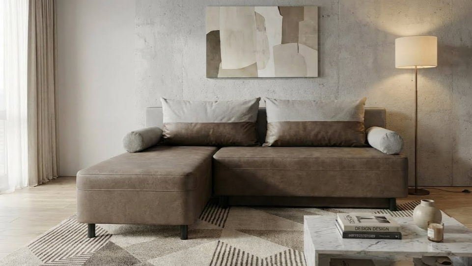 Extendable corner sofa Real, brown + beige  1